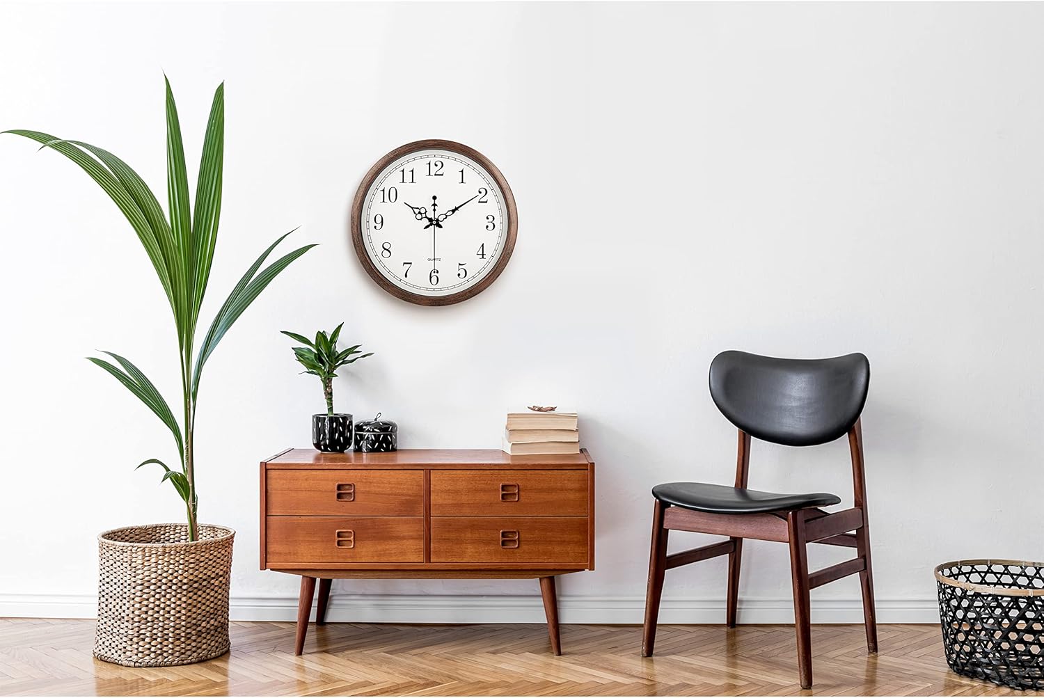 bernhard products large wall clock 16 inch silent non ticking movement quartz battery operated round easy to read decorative classic brown home/kitchen/office/classroom/school clocks, black numbers classic 16 inch