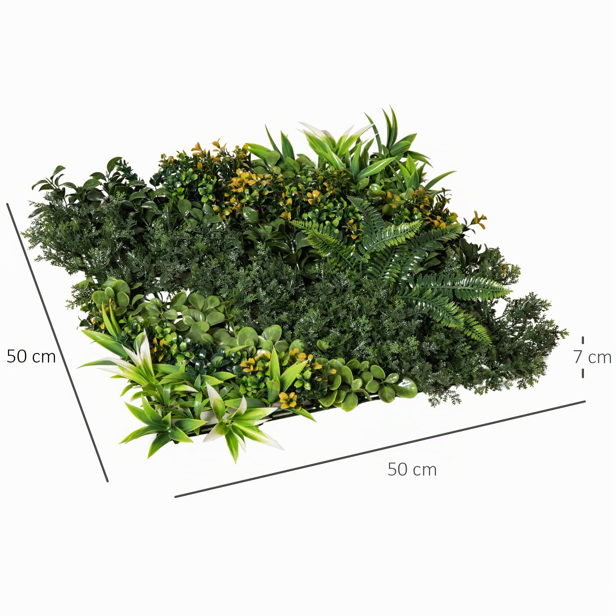 Outsunny künstliches Pflanzenwand Balkon Deko UV-Schutz 12 Stück 50x50 cm | UV-Schutz Sichtschutz Mehrblättriges Design Heckenpflanze für Garten Outdoor Dekor