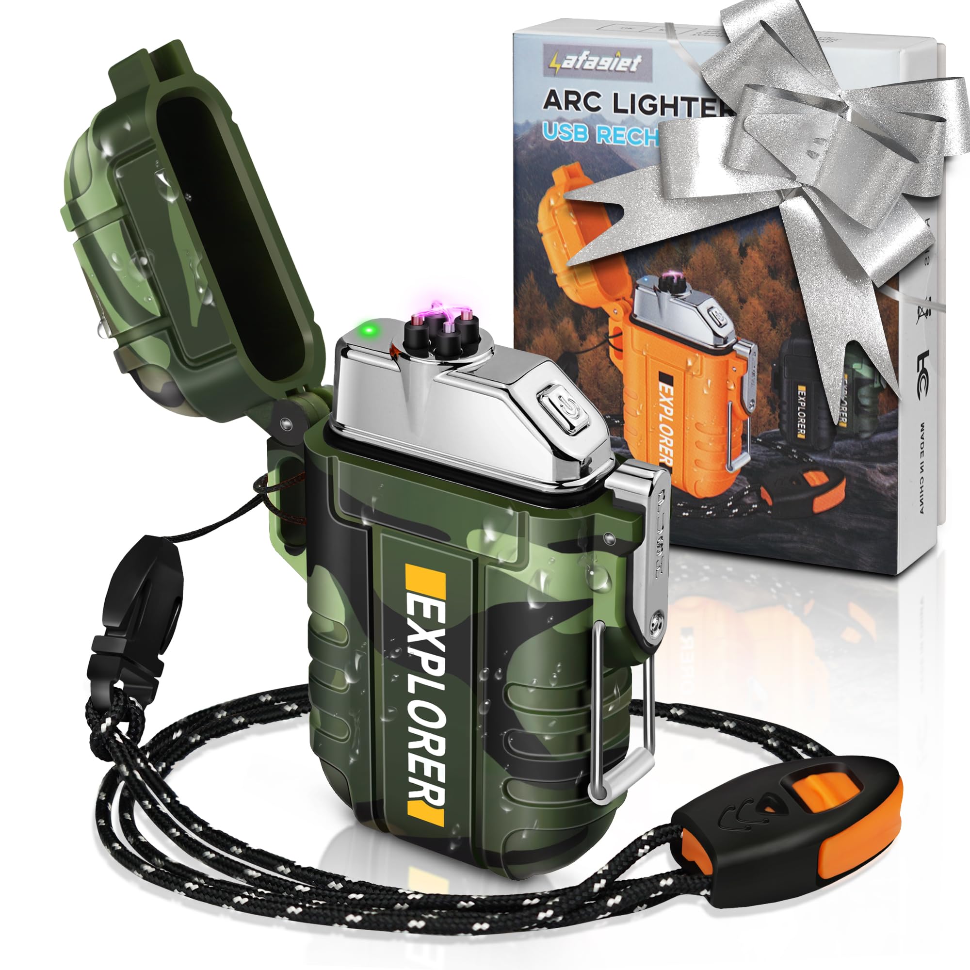 lafagietUSB Rechargeable Lighter, Waterproof Dual Arc Lighters for Camping Hiking Outdoor Survival Kits (F13-Cmouflage)