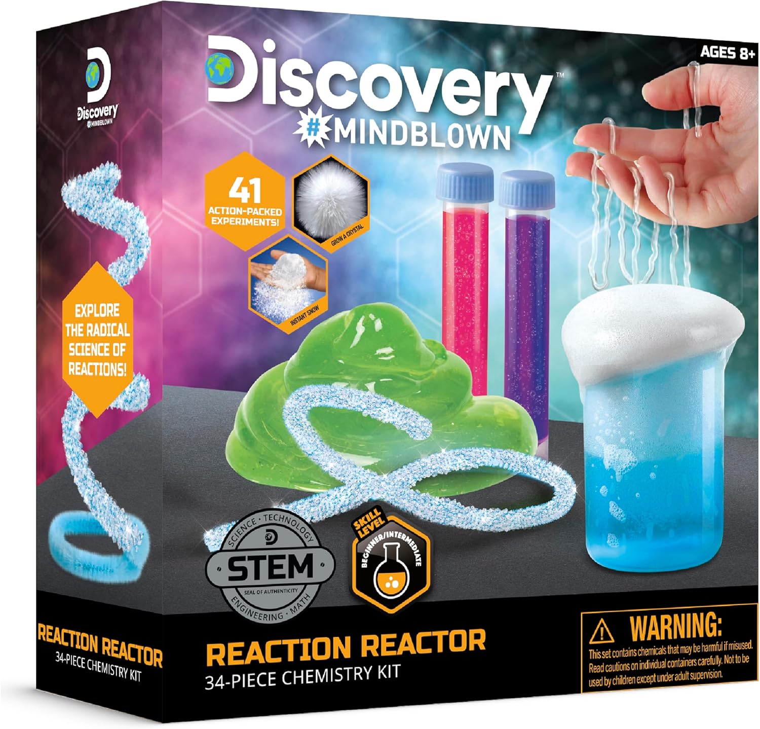 Discovery™ Reaction Lab Chemistry Set – 41 STEM Experiments for Kids| Includes Black Light Pen, Crystal Growing, Slime, Goo| Educational Learning Toy| Science Activity Kit| Boys & Girls Gift| Age 8+