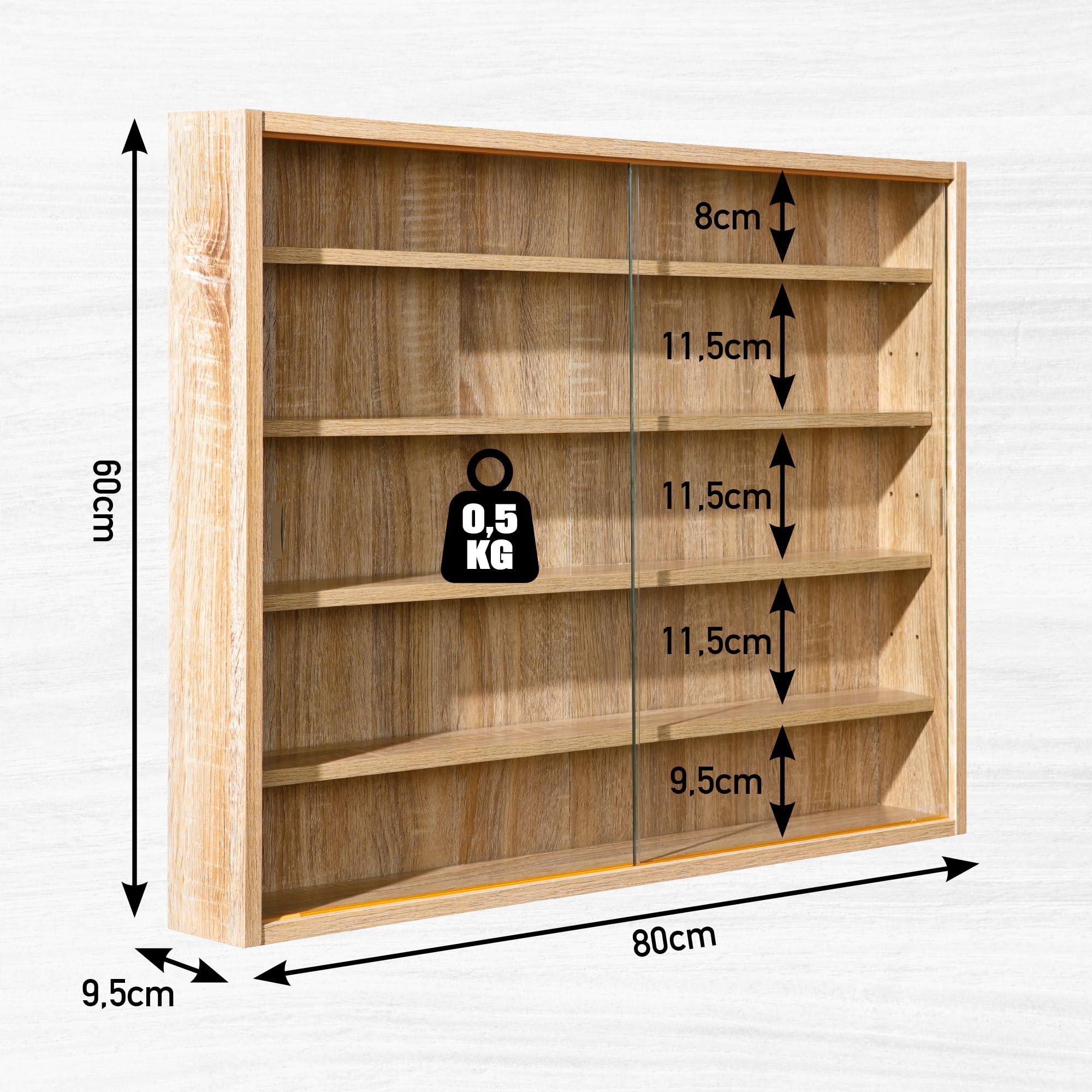 Inter Link Sammlervitrine Glasvitrine Wandvitrine Eiche Sonoma 80x60 cm – Bild 5