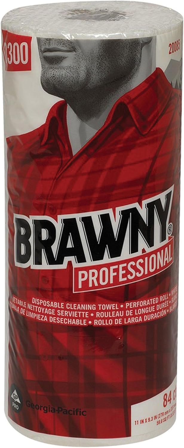 Brawny 20085 Perforated Wipes, 11-Inch x8-5/16-Inch, 84 Shts/Roll, 20/CT, White
