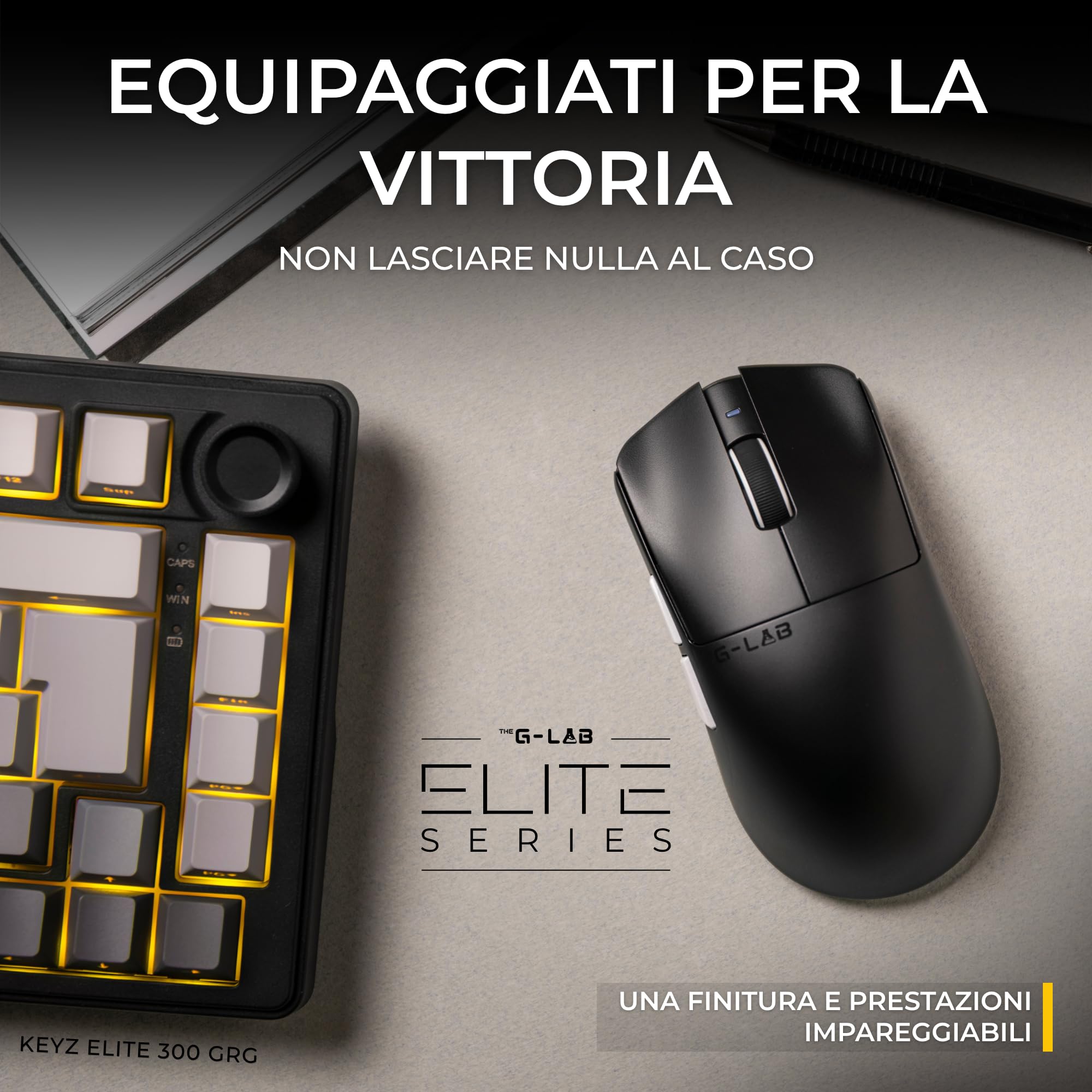THE G-LAB Kult Elite M100 - Mouse Gaming con Sensore Ottico PixArt 3395, 26.000 DPI, 1.000 Hz, Pattini 100% PTFE - Mouse Wireless Tri-Mode 2,4 GHz/Bluetooth/Cablato, 100 Ore di Autonomia e Software