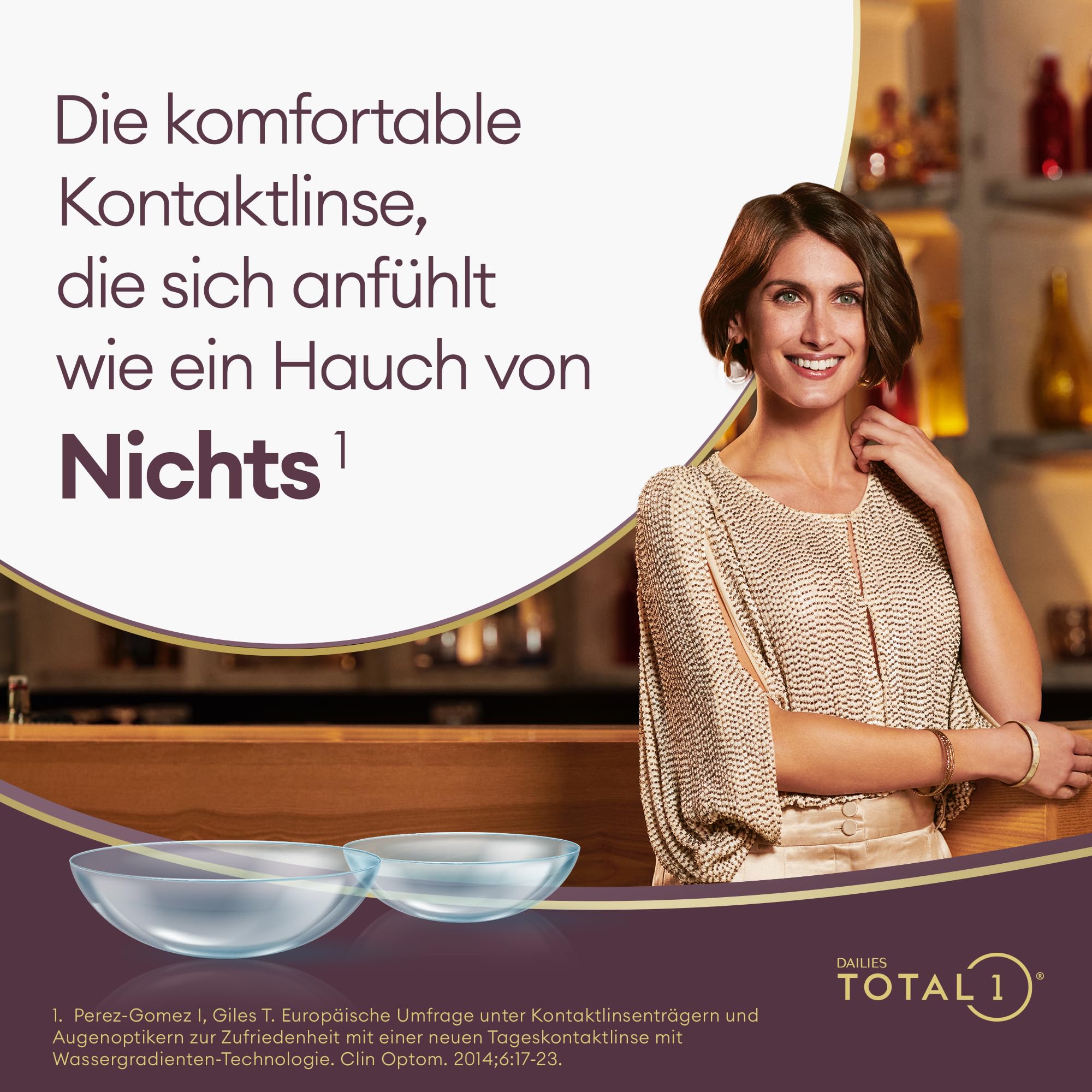 Dailies Total 1 Tagelinsen | weich | 90 Stk | +03.00 dpt | Weiche Tageslinsen, die sich anfühlen wie ein Hauch von Nichts. Mit BC 8.5 mm und DIA 14.1 mm