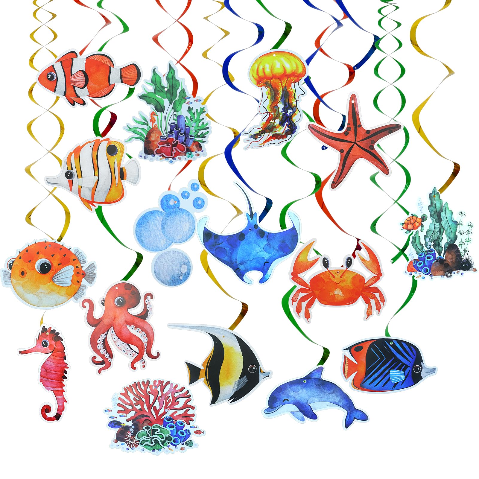 40 Stück Tropische Fisch Hängende Wirbel Decke Dekor, Luftschlangen Party Deko, Meerestiere Spiral Girlanden Hänge Deko Unter Dem Meer Party für Jungen Mädchen Kinder Unterwasserwelt Geburtstag Spielzeug