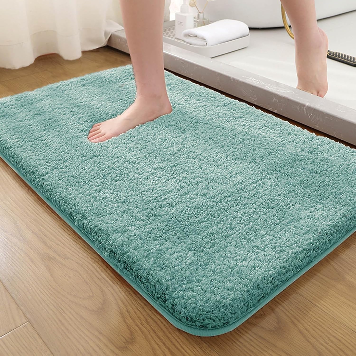 GAVI Home Decor Microfibre Super Soft Vegas Anti Skid Bath mat for Bathroom, Anti Slip Bath mat, Non Slip Bath mat Door mat for Bathroom, Living Room Kitchen, Bedroom Anti Skid mat (40 X 60 CM, Aqua)