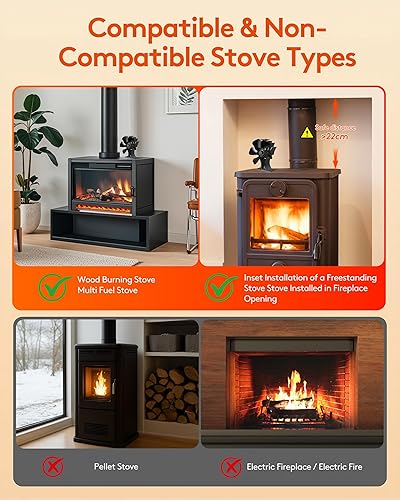 Miniatura 5 de Signstek Ventilador de estufa de leña grande, 6 aspas, quemador de chimenea de gran tamaño, ventilador de calor para habitación Biggger,