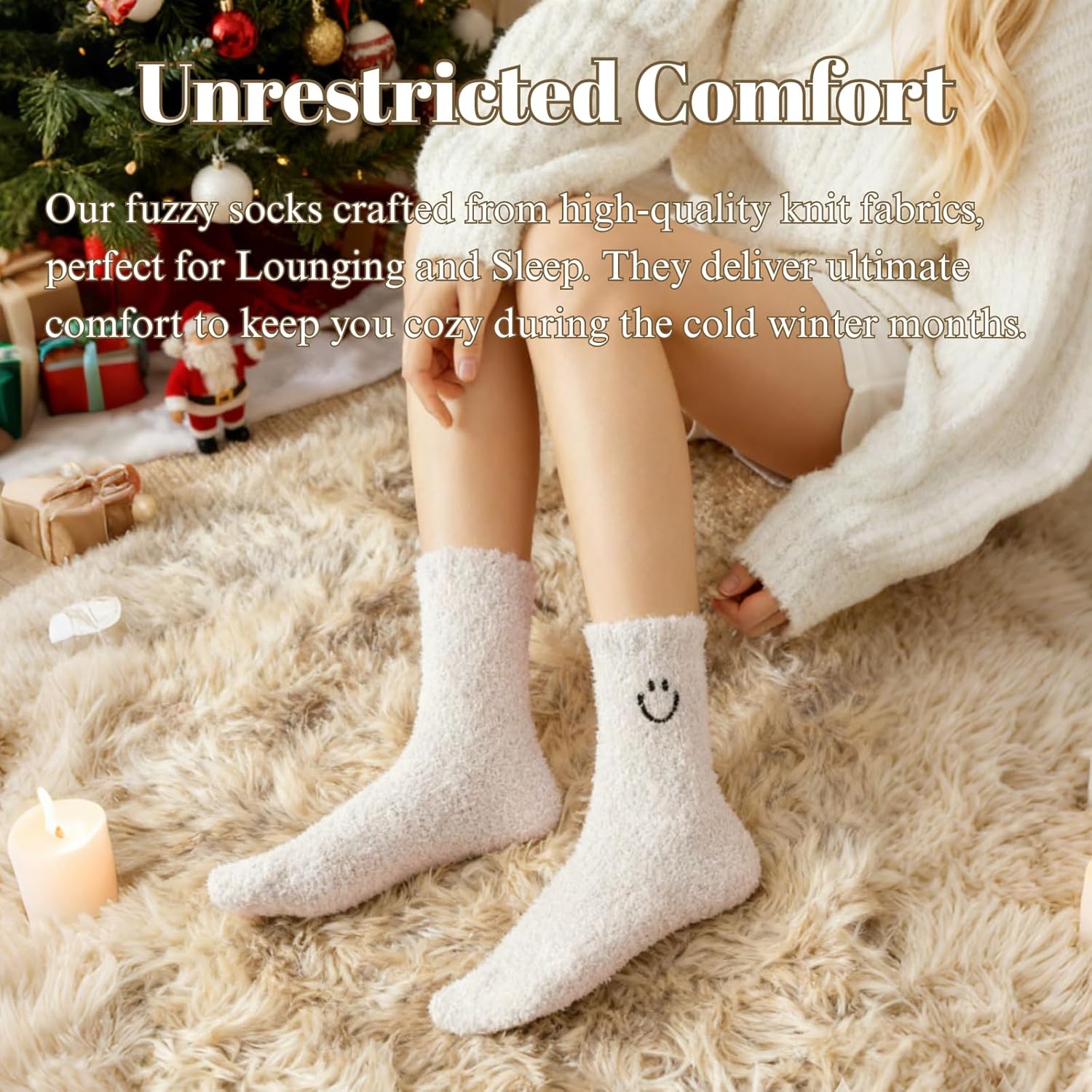 COZYOFFI Cozy Socks for Women Gifts: Fuzzy Ultra-Soft Warm Fluffy Cute Luxury Cloud Socks for Home Sleep 3 Pack - Image 4