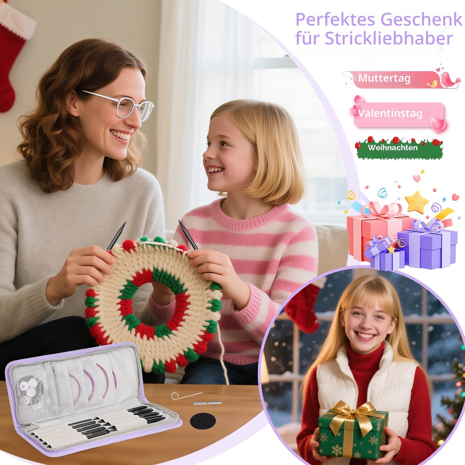 Coopay Rundstricknadeln Set Auswechselbar, 9 Paar Stricknadeln Set Austauschbar, 4 Längen Verstellbar, 3,0-8,0mm Stricknadeln Rundstricknadel aus Aluminium mit Aufbewahrungstasche | Rundstricknadeln, Metall, 3,0 mm - 8,0 mm, 9 Größen, Set mit Etui, Kabeln