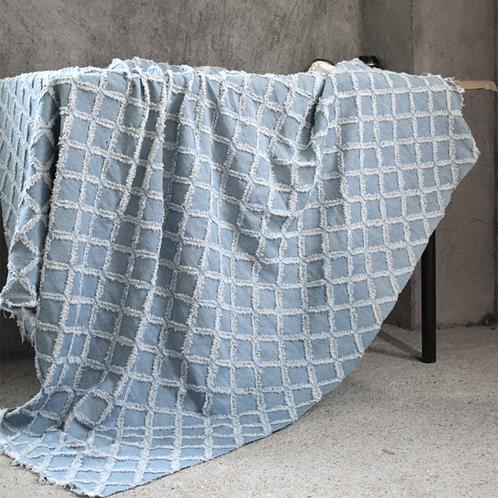 Tela vaquera Tela 100% Algodón Celeste Tela De Mezclilla De Diseño Hueco Material Lavado Tela De Costura Creativa Tela De Ropa De Primera Calidad Para Coser Abrigos Pantalone(Size:1.45x2m/57x78.7in)