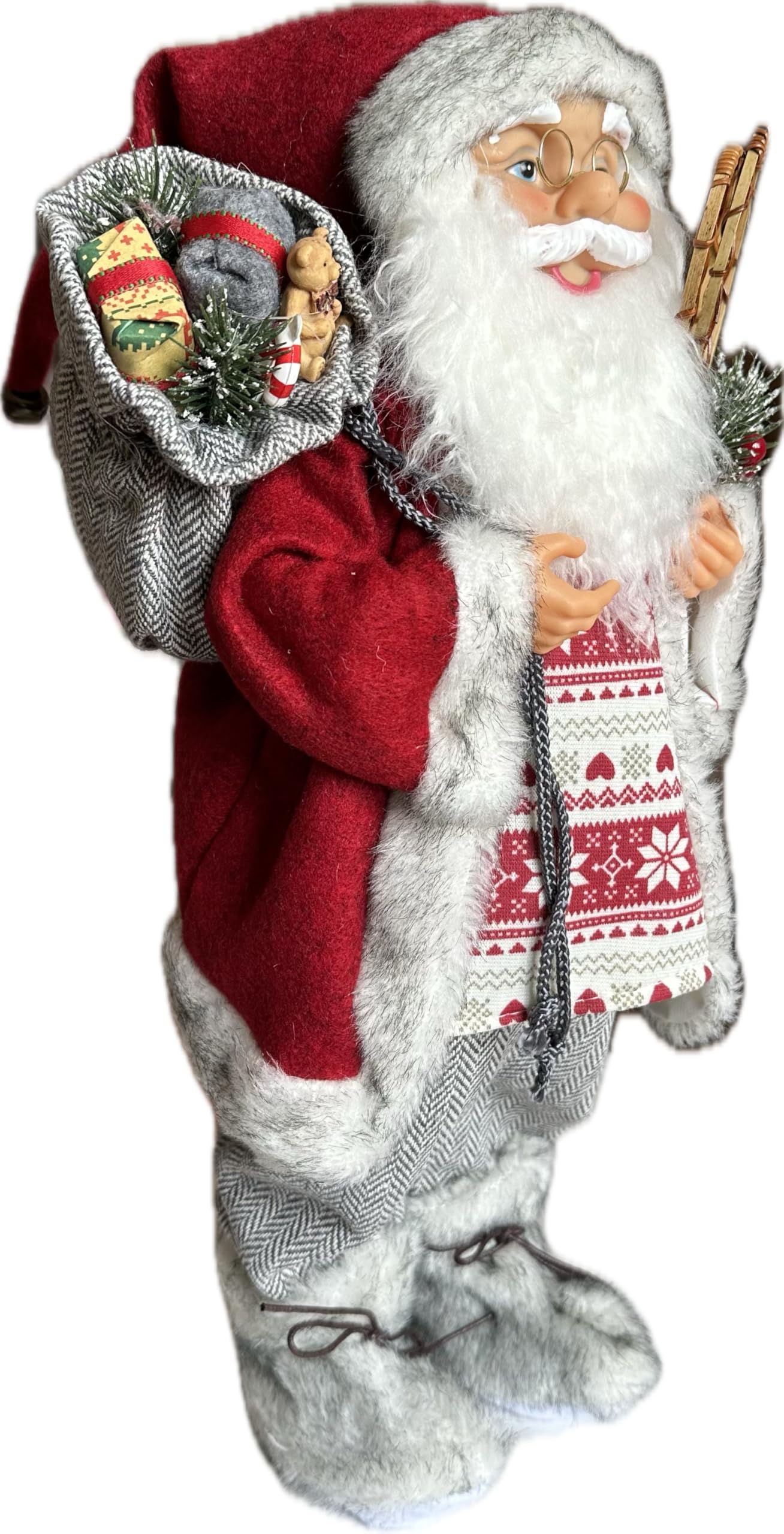 MaRab Santa Weihnachts- Deko Figur Weihnachts- Mann Nikolaus aus Textil, Kunststoff Und Holz In Rot, ca. 46 cm Deko Für Weihnachten