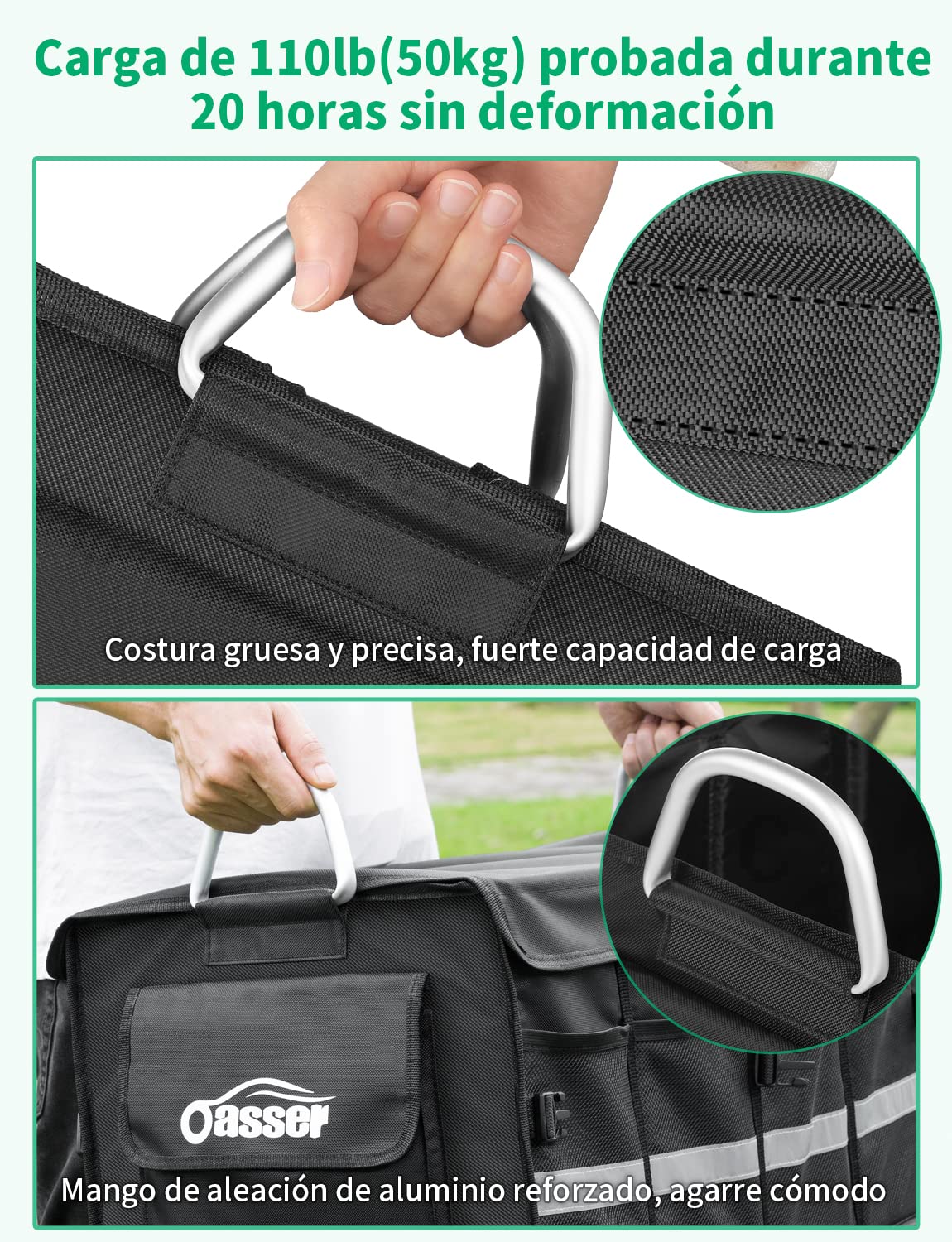 Oasser Organizer Bagagliaio Auto,Organizzatore Baule SUV Camino, Pieghevole,Facile da Pulire ,Maniglie in Alluminio,Fondo Antiscivolo con Fissaggio Copertura,Impermeabile Nero