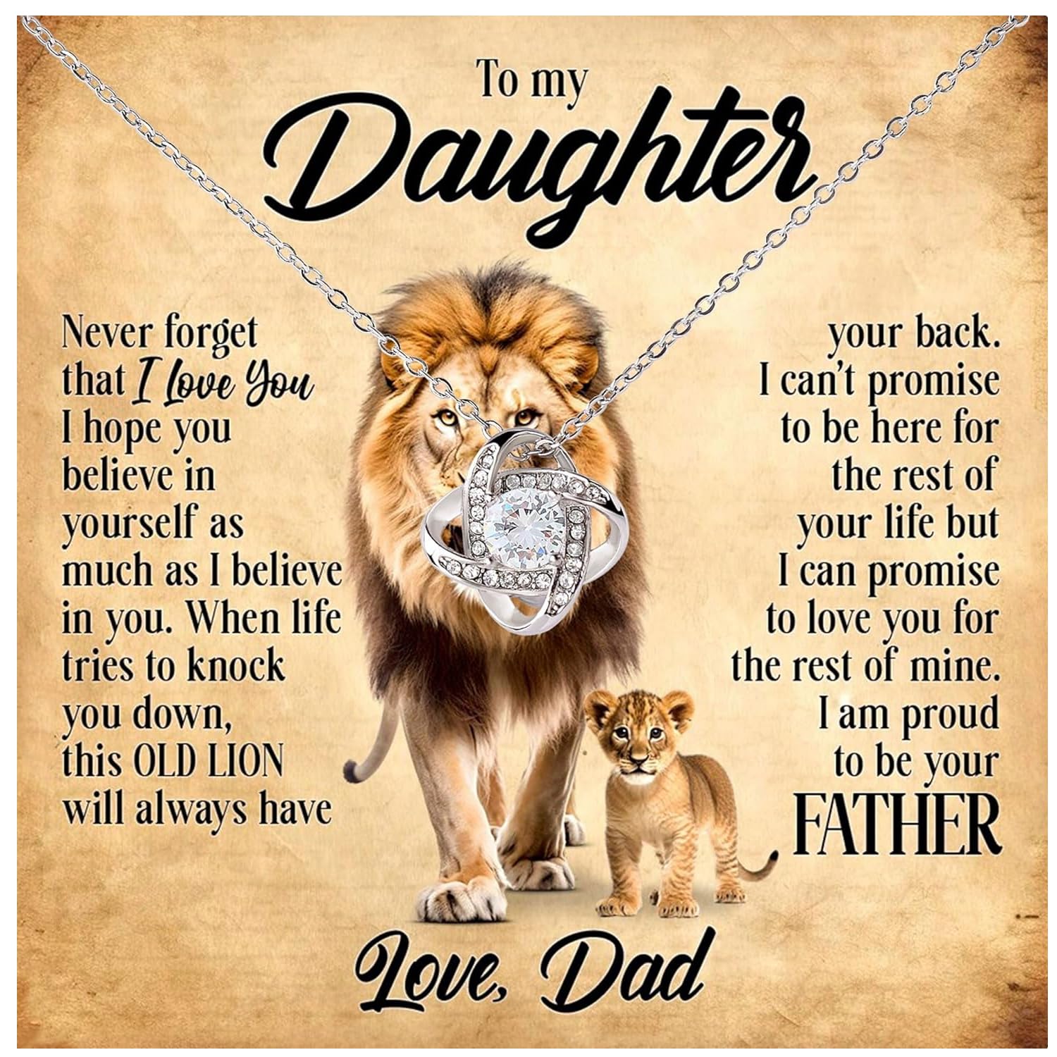 Collar con texto en inglés «To My Daughter From Dad, Old Lion Father To Daughter», collar para hija de papá, collar de hija de papá, regalo para mi hija, collar de padre e hija