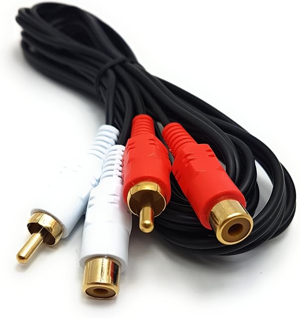 MainCore 2m long 2x RCA Male to 2x RCA Female Sockets EXTENSION Stereo Audio Cable