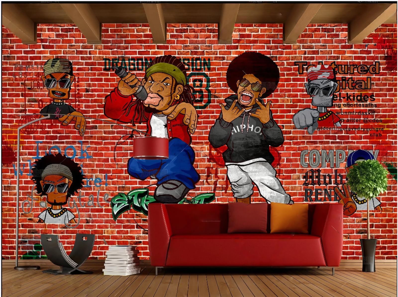 Rskjdghshd 3D Wallpaper Retro Red Brick Wall Hip Hop Art Street Letters Graffiti Nostalgic Bar Dining Background Wall Western Restaurant Wallpaper Drink Cafe Mural,,350X245cm