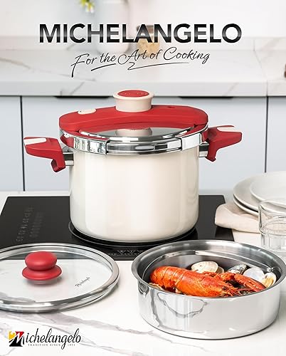 Miniatura 7 de MICHELANGELO Olla a presión de acero inoxidable de 8.5 cuartos de galón, olla a presión 3 en 1, sistema de bloqueo con una mano, diseño colorido