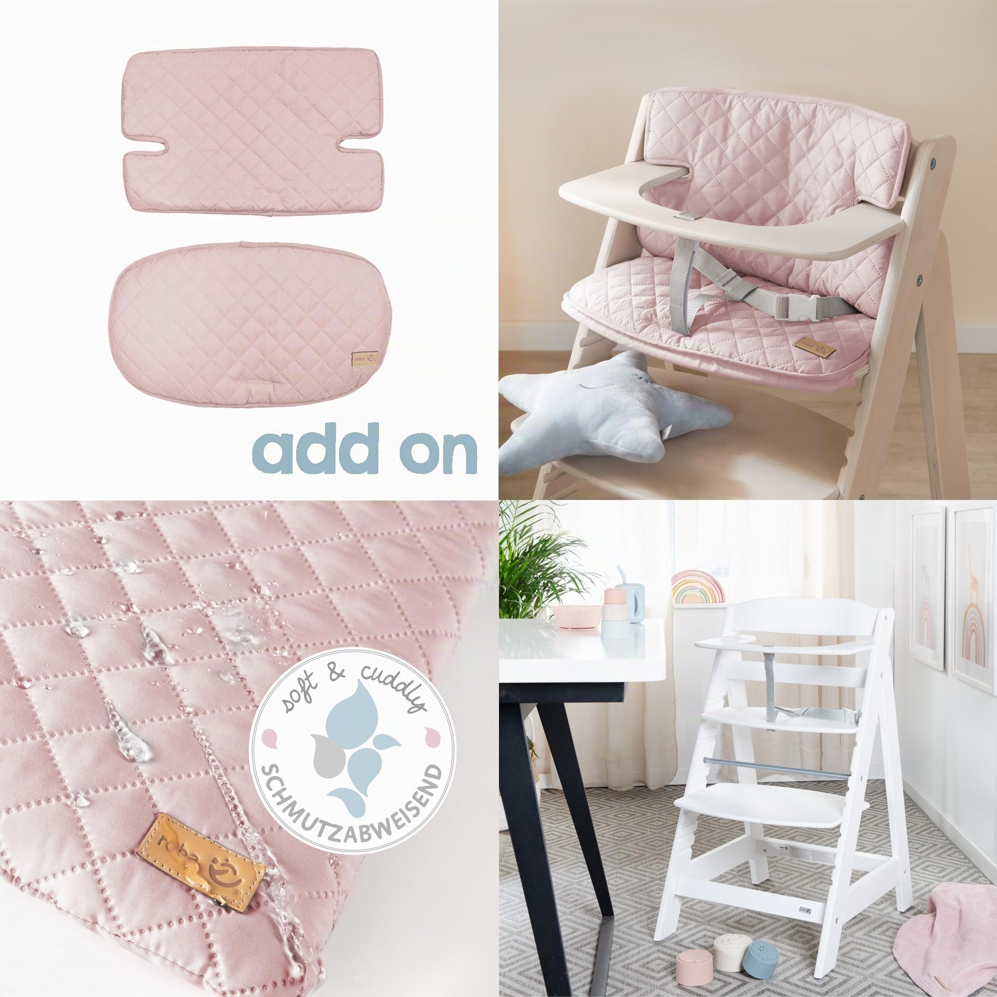 roba Cojín de Asiento - Funda de Asiento de 2 Piezas para todas Tronas Evolutivas Sit Up - Reductor de Asiento para Sillas de Bebé - Rosa