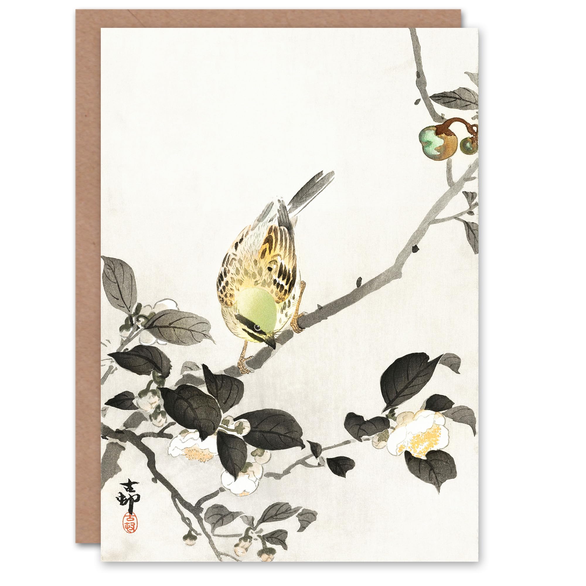 Artery8 Ohara Koson Japanese Art Card Bunting On Blossom Branch