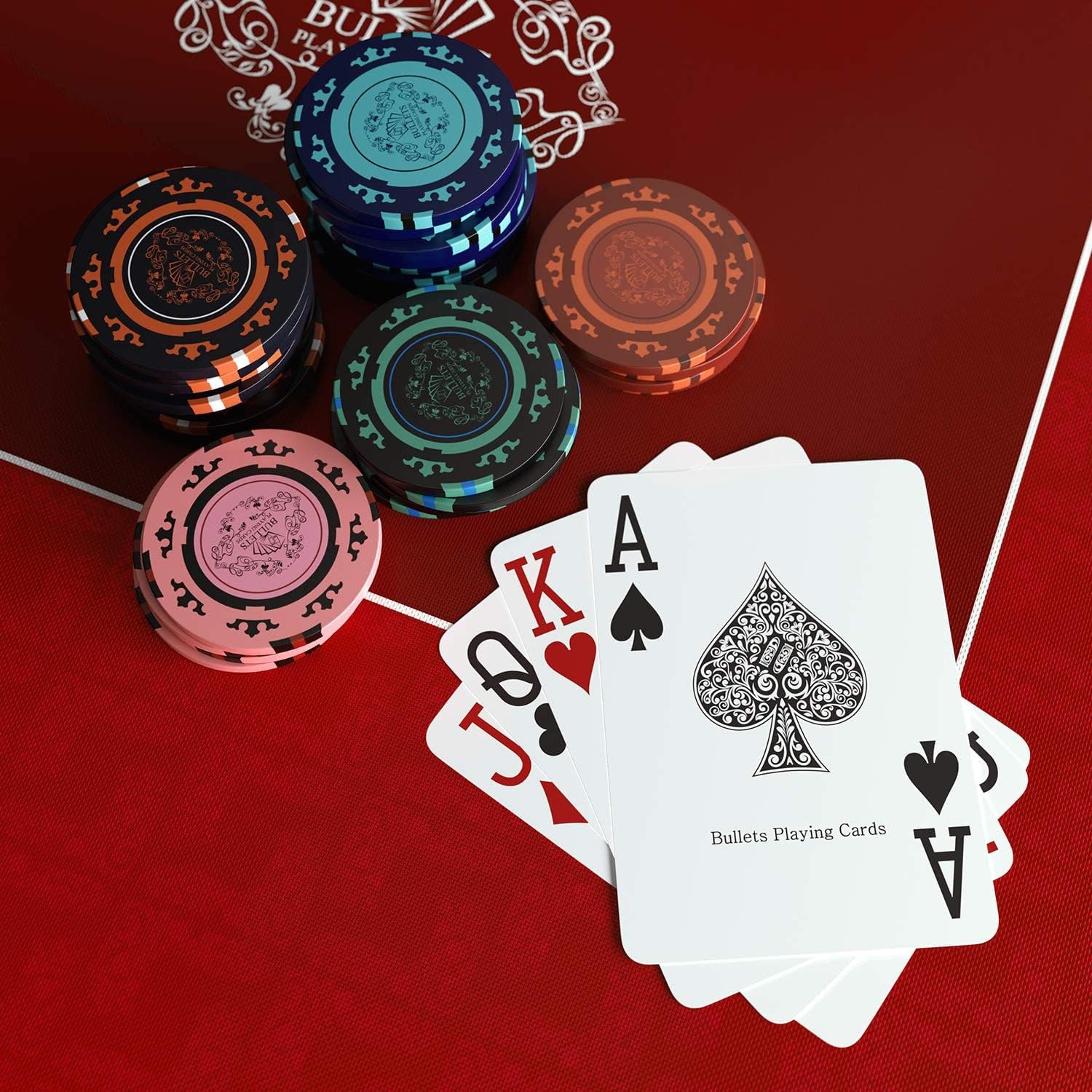 Bullets Playing Cards, 25 Clay żetony do pokera Corrado do zestawu do pokera, bez wartości, 14 g, średnica 4 cm, kolor czerwony