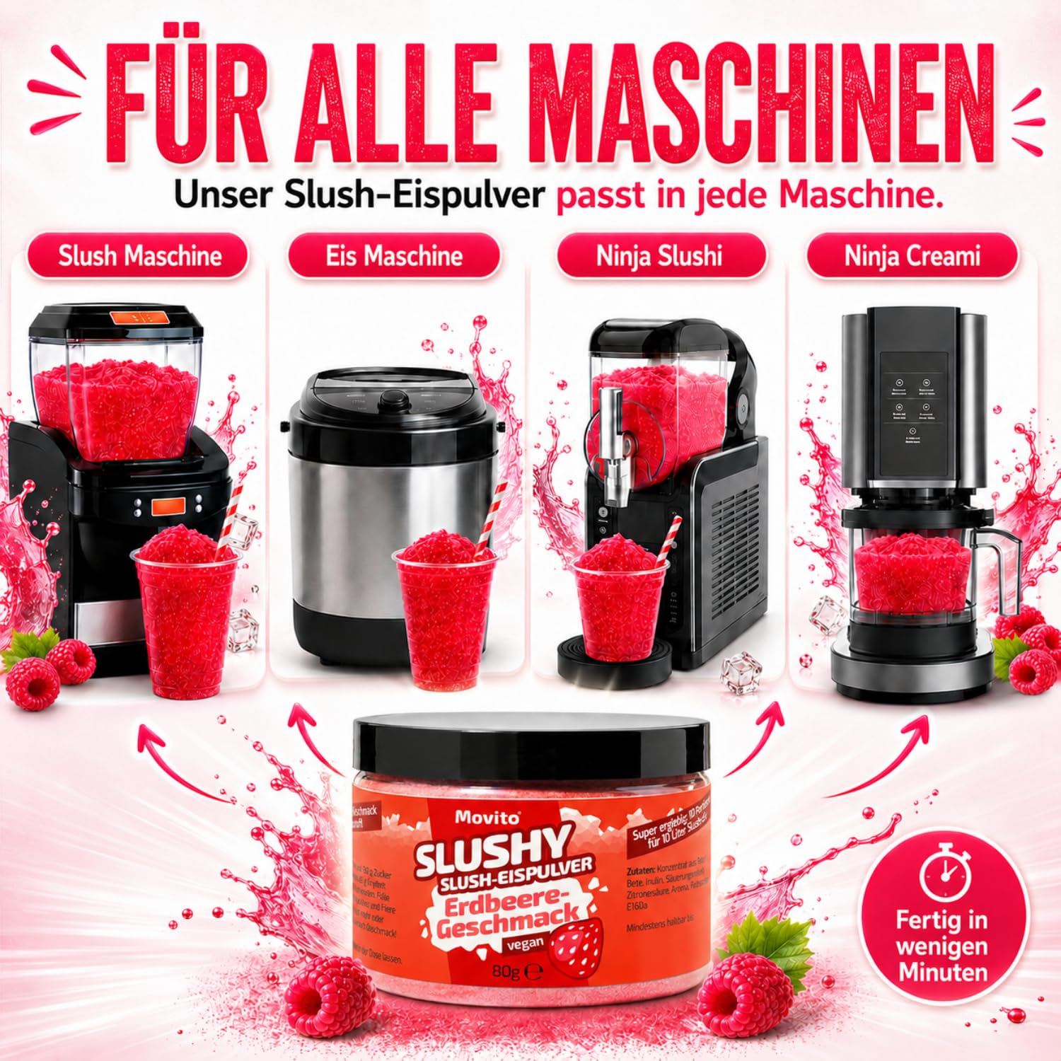 Slush Eis Sirup Beeren Set für 20 Liter Slush | Himbeer & Erdbeere | Pulver Konzentrat für Slush Maschine & Slushy Maker | AZO Frei | Ohne Zucker & Süßstoff