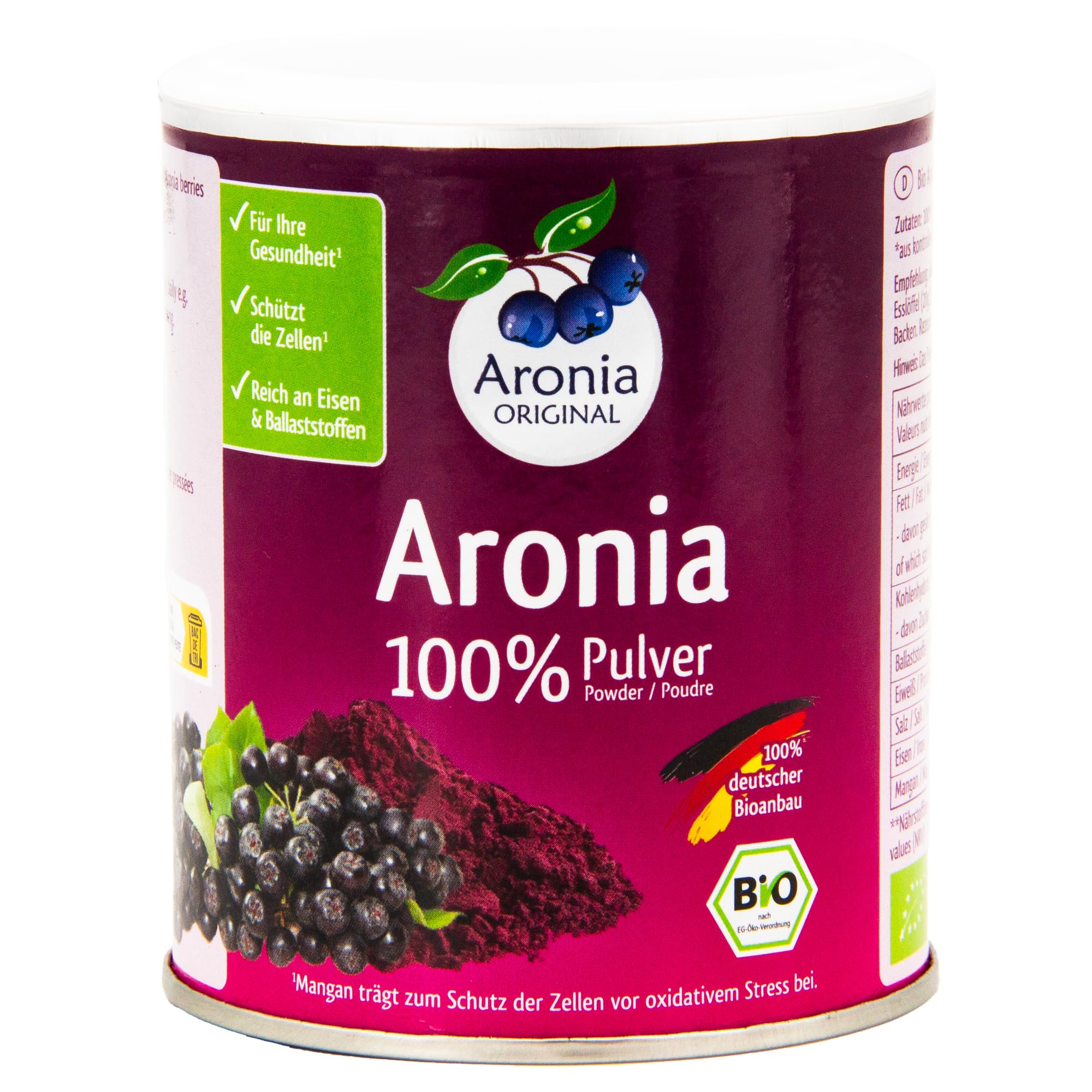 Aronia ORIGINAL Organic Aronia Berry Powder 100 g | Over 1,600 Aronia Berries, No Added Sugar, No Additives, Not Freeze Dried | Vegan, Organic Black Chokeberry