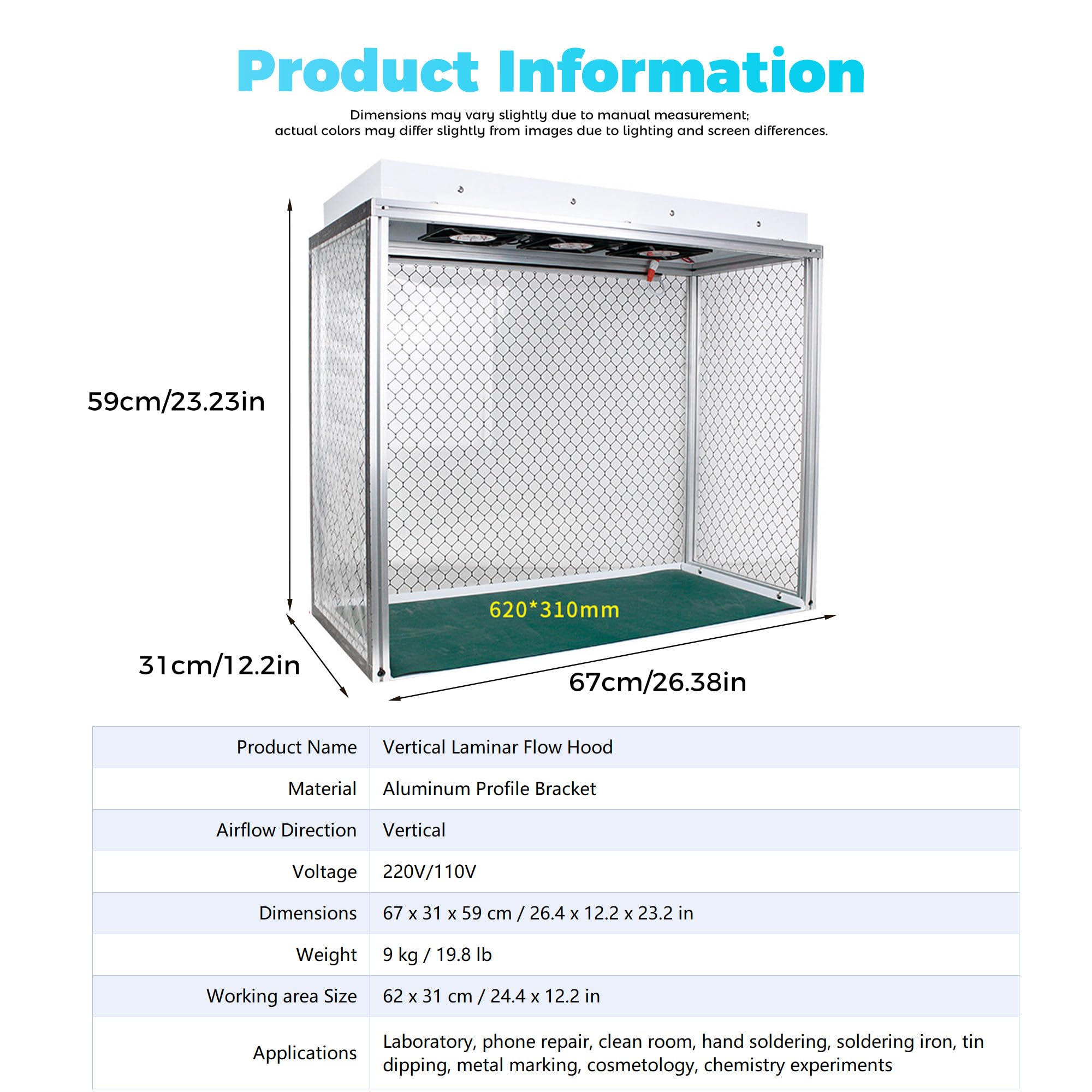 Laminar Flow Abzug, Luftstrom-Reinigungsbank, Mit 3 Ventilatoren, Hepa-Filter, 26x12x20 Zoll, Vertikale Laminar-Flow-Hauben-Luftstrom-Reinigungsbank, Für Werkstatt/Labor, leiser Betrieb 220V