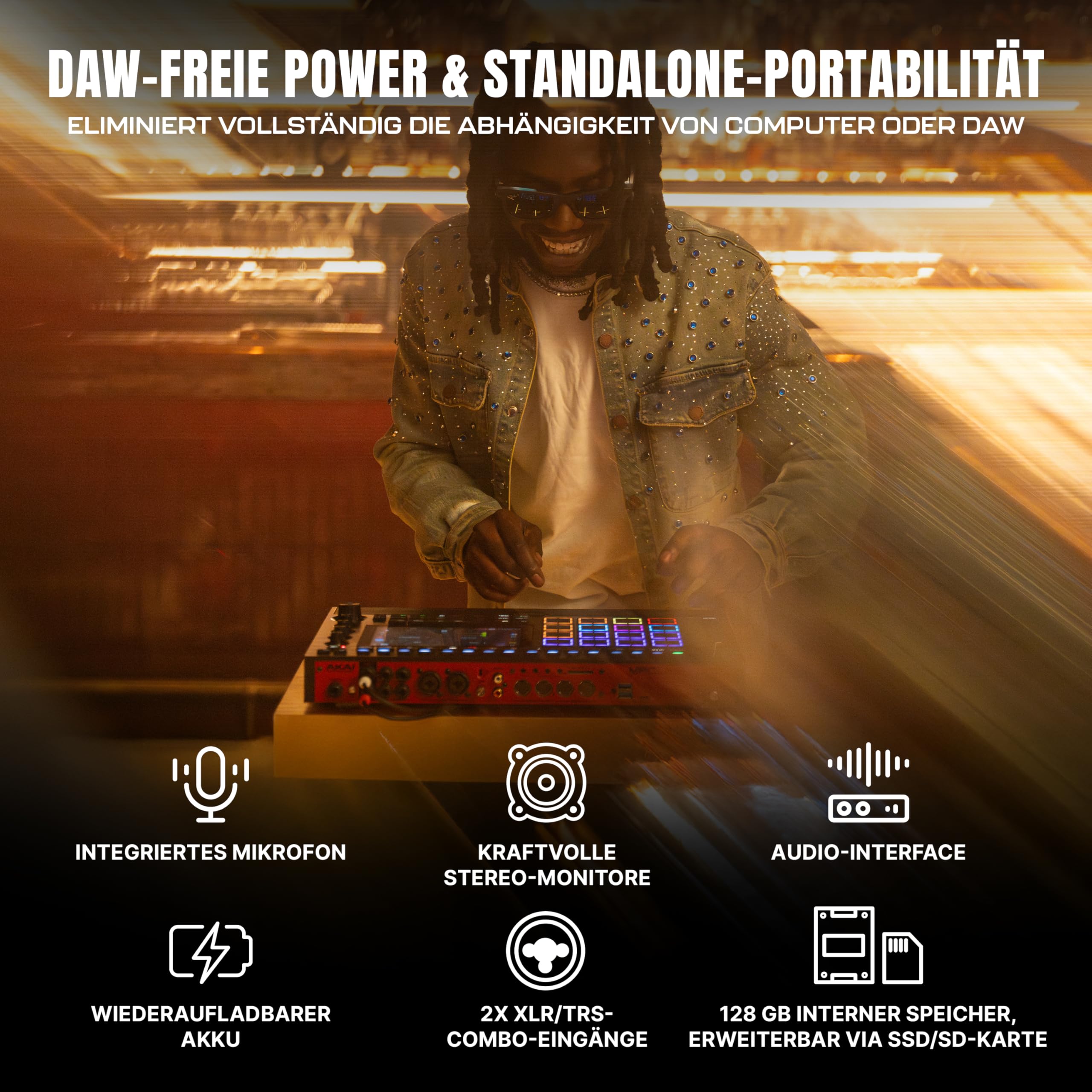 Akai Professional MPC Live III tragbares Musikproduktions-Center | Standalone, MPCe Pads, Touchscreen, Stereo Lautsprecher, Mikrofon, Akku, Bluetooth, WLAN