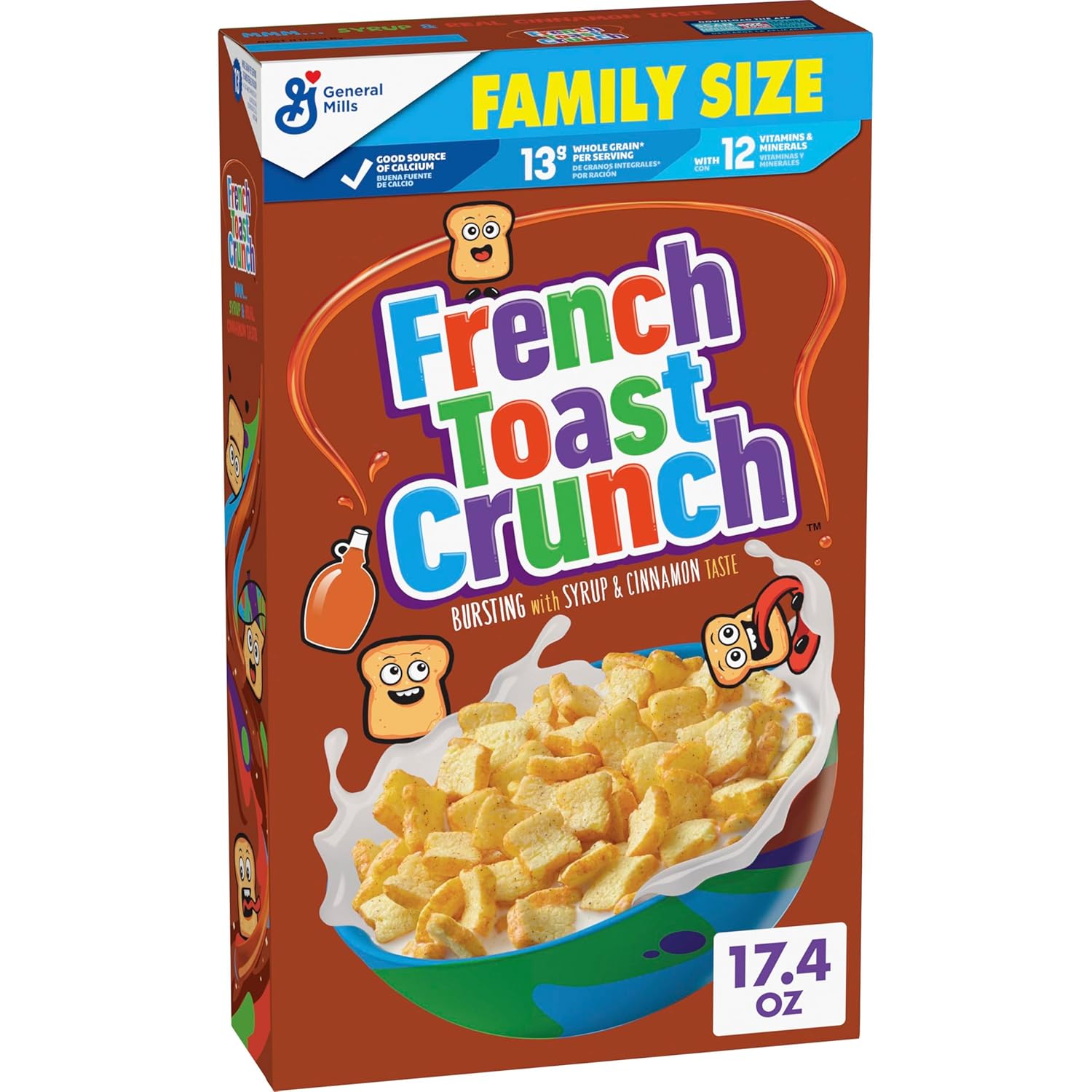 French Toast Crunch Cereal Family Size 17.4 oz - Syrup & Cinnamon Flavor, Crunchy Breakfast Cereal by Cinnamon Toast Crunch