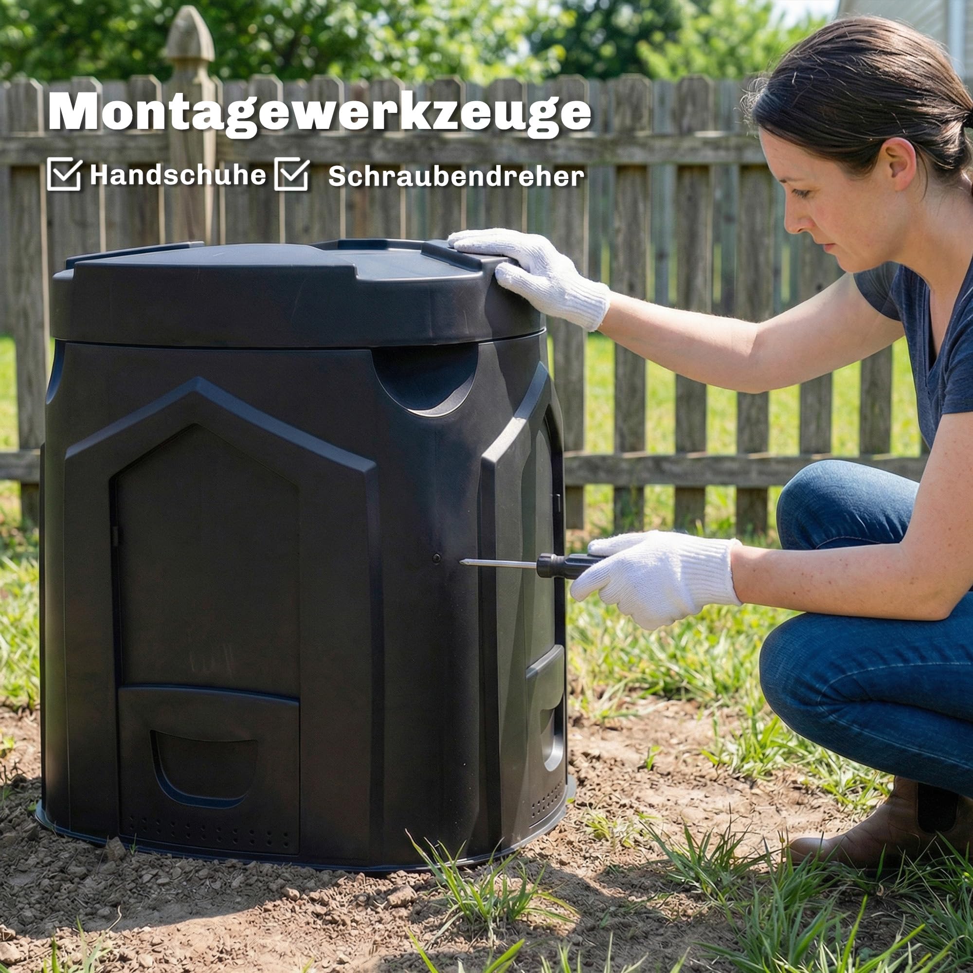 Outsunny Gartenkomposter, 240L, 78 x 75 x 78 cm Dreieckiger Kompostbehälter mit 3 Türen, 66 Lüftungslöchern und offenem Boden, Thermokomposter inklusive Handschuhe und Schraubendreher, Schwarz