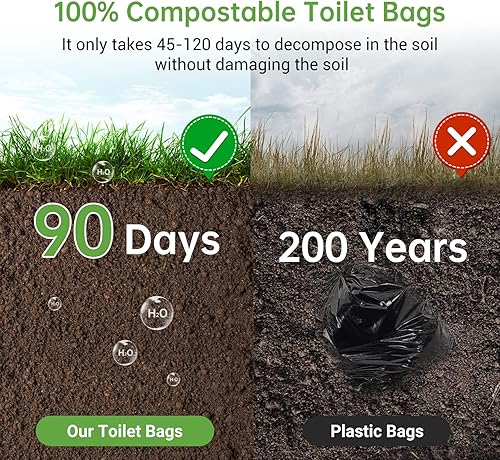 Miniatura 5 de Bolsas de inodoro de 50 unidades, bolsas de basura portátiles de 8 galones de 1.5 mil, supergruesas, compostables, bolsas de repuesto para cocina,