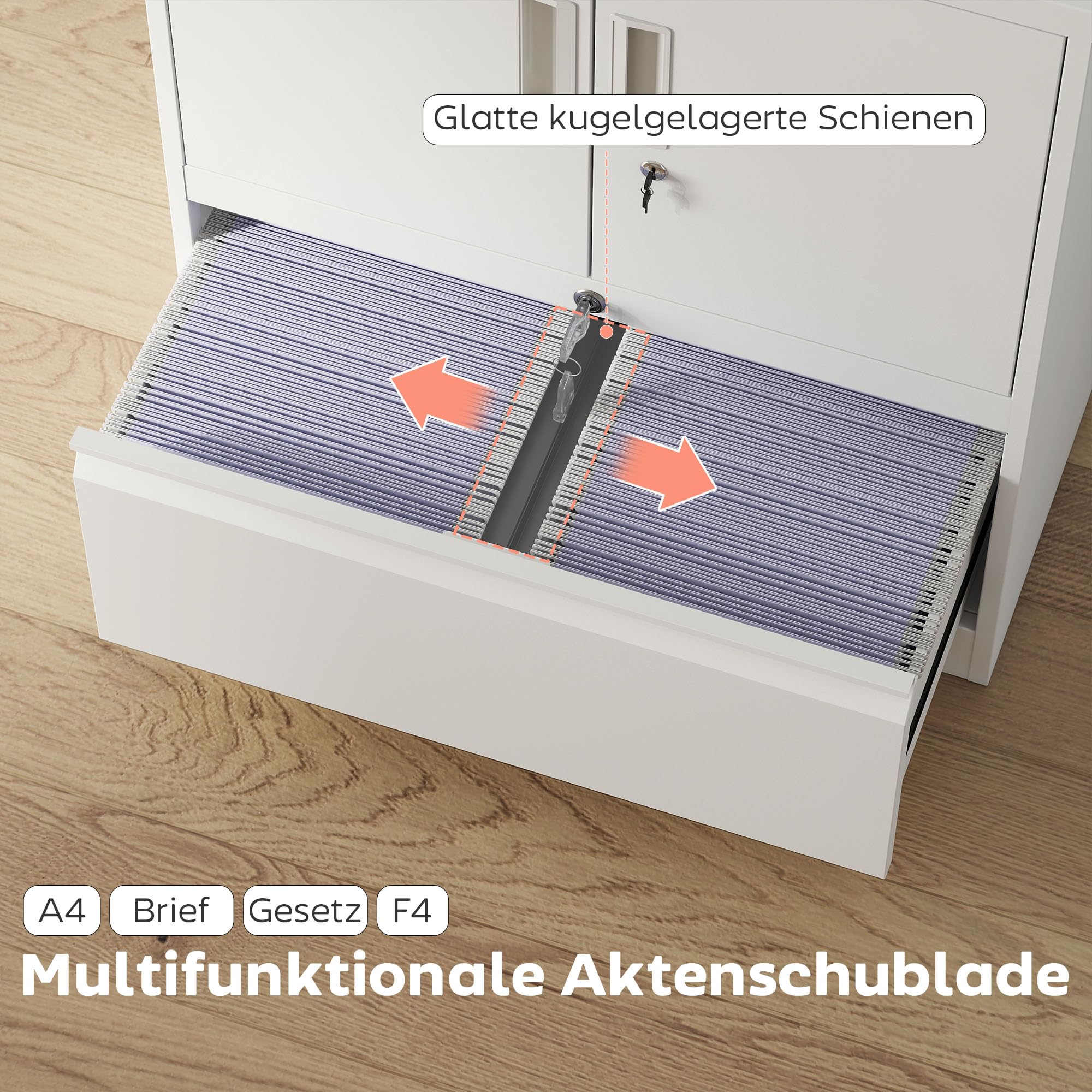 HOMCOM Aktenschrank Büroschrank Abschließbar Mehrzweckschrank aus Stahl Aufbewahrungsschrank mit Schublade, 2 Türen, Verstellbaren Regalen, Schrank Lagerschrank Allzweckschrank Weiß