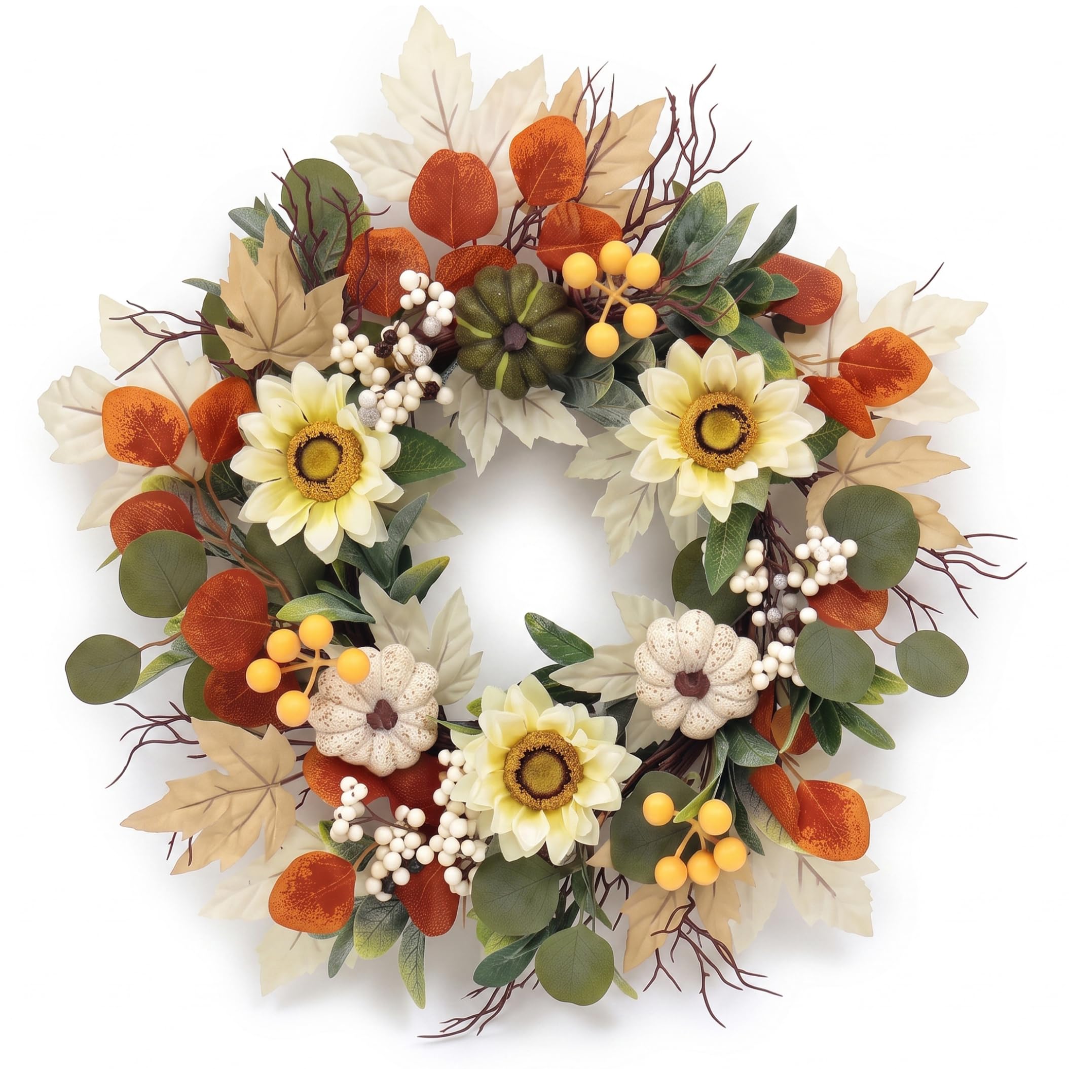 Fall Front Door Wreath, Berry & Pumpkin Autumn Wreath, 17.72 Inch