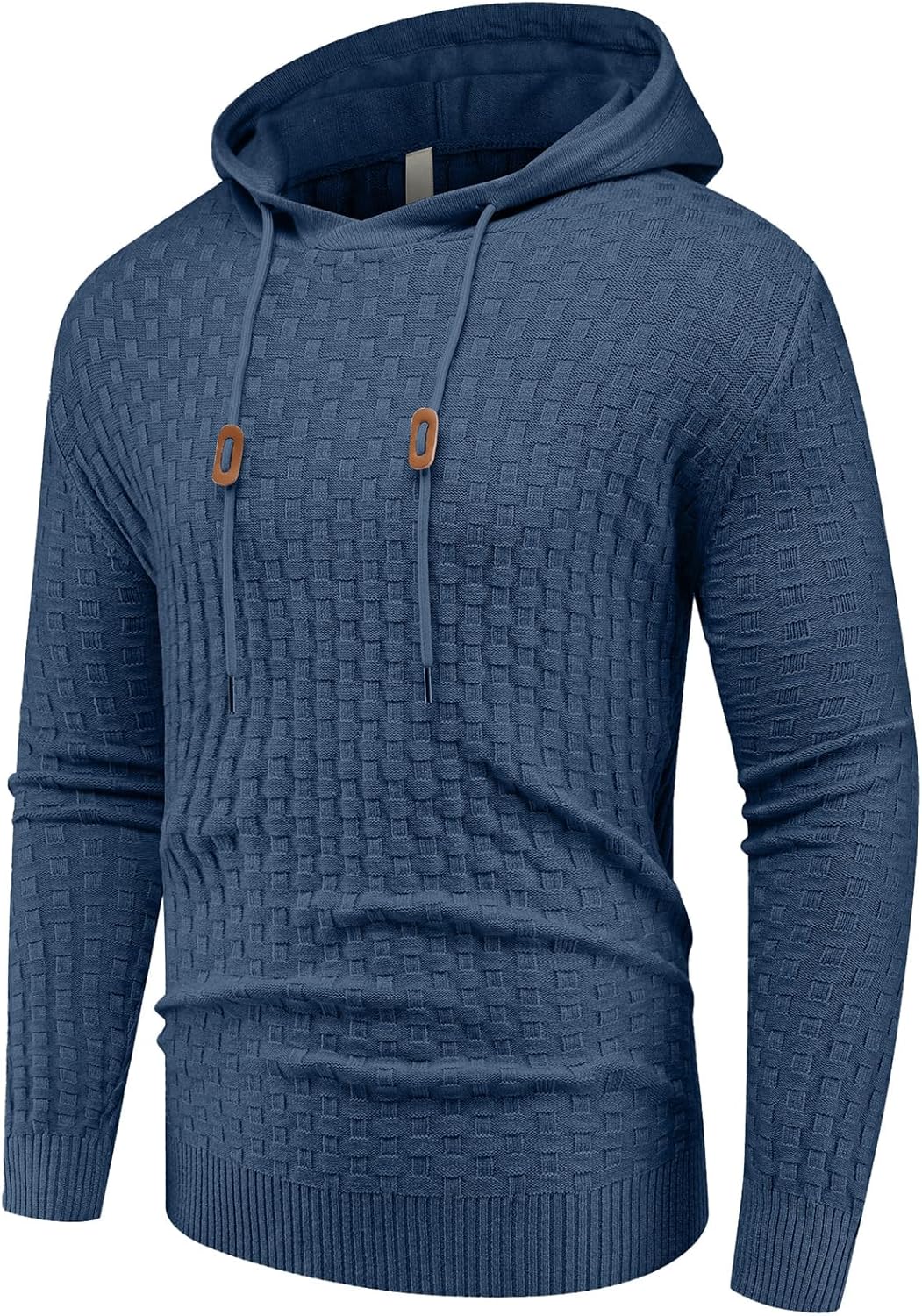 Askdeer Men's Pullover Sweater Long Sleeve Waffle Knitted Sweater Casual Soft Hoodie Pullover Sweaterwith Ribbing Edge Blue - Image 5