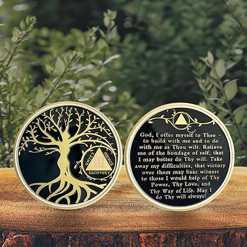 Miniatura 5 de Árbol de la vida con chip de sobriedad de 3 años, medallón AA de recuperación, regalo de alcohol, moneda anónima, ficha de aniversario