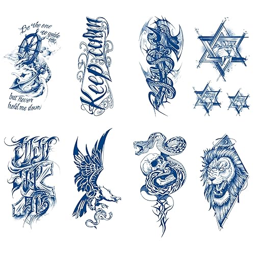 Tatuaje semipermanente 8 hojas de 2 semanas de tatuaje de león tatuaje temporal de serpiente para hombres y niños impermeable de larga duración disponible en Yaxa Costa Rica