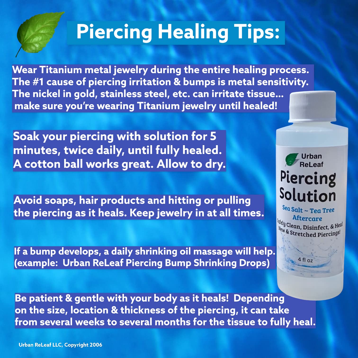 PIERCING SOLUTION ! Healing Sea Salts & Tea Tree AFTERCARE 4 oz, Ready