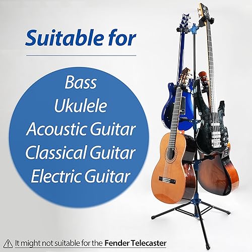 Miniatura 16 de Soporte de guitarra plegable con sistema de bloqueo automático y trípode Soild para bajo, acústico, eléctrico, guitarra clásica