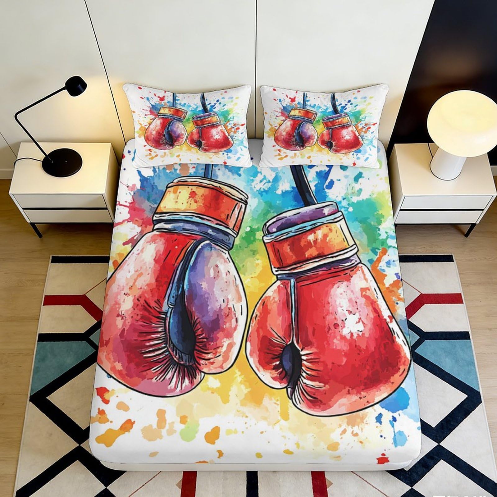 Pnayamiorkfel Style-5 3D Printed Boxing Gloves Fitted Sheet Microfiber Vibrant Splash Bed Cover For Bedroom Dorm Mattress Protection Decor 90X200x25cm