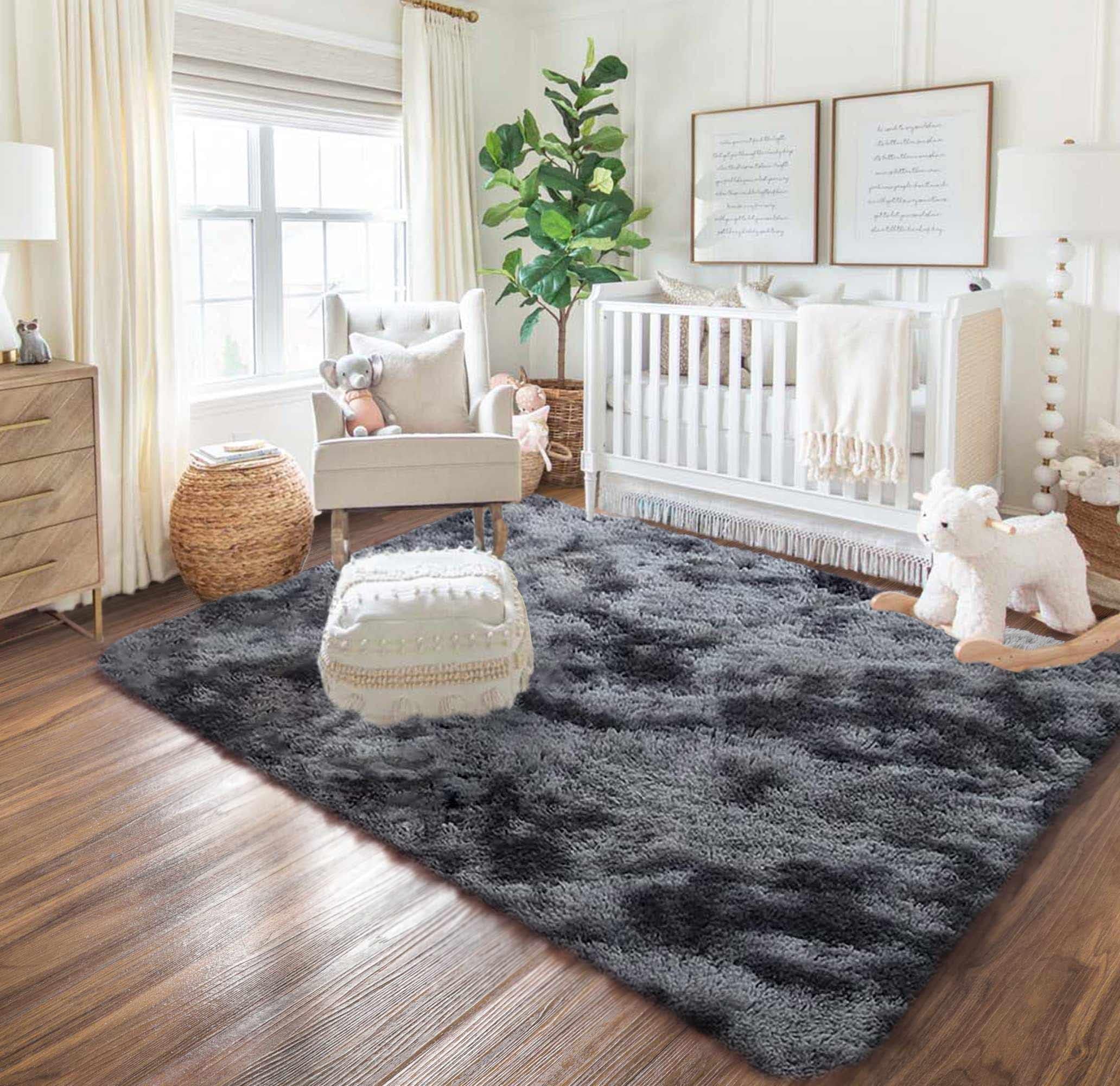 Tinyboy-bhq Area Rugs Soft Living Room Carpets Anti Slip Fluffy Bedroom Rug Shaggy Floor Mats Large for Hallway Bedroom (Black/Grey, 160 x 230 cm) โ image 1