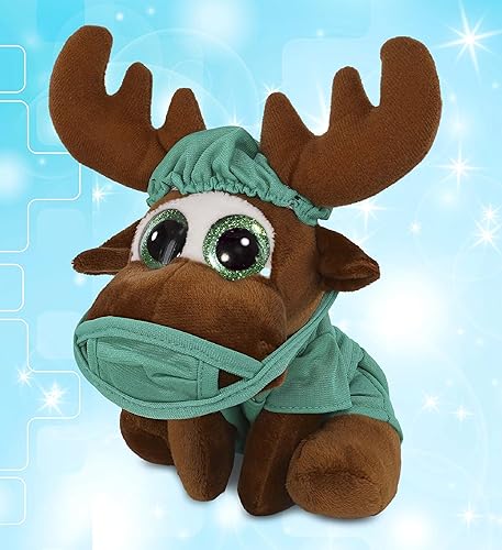 Miniatura 6 de DolliBu Pequeño alce – Peluche de ojos brillantes – Disfraz de médico de alce súper suave con bonito uniforme médico y traje de gorra con