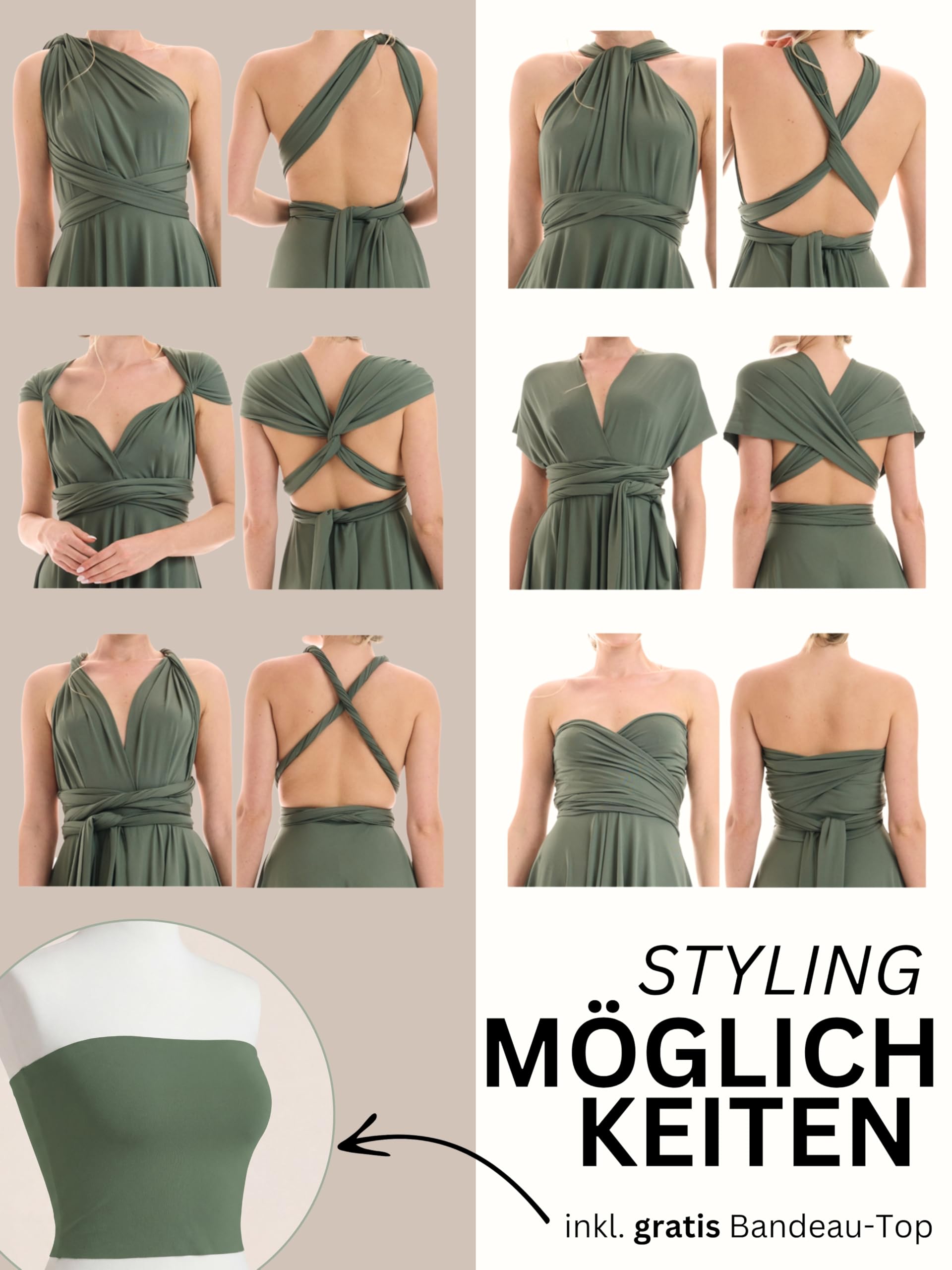 Juvell Brautjungfernkleider lang - Infinity Dress Maxi - Abendkleider elegant-festlich - Multiway-Wickelkleid - Hochzeit-Abiball-Bridesmaid - 1000