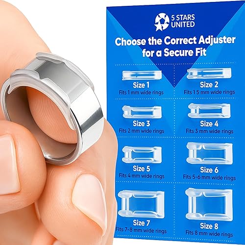 Miniatura 2 de Ajustador de tamaño de anillo para anillos sueltos se adapta a bandas planas de hasta 0.315 in, paquete de 8 protectores de fácil clip, espaciadores