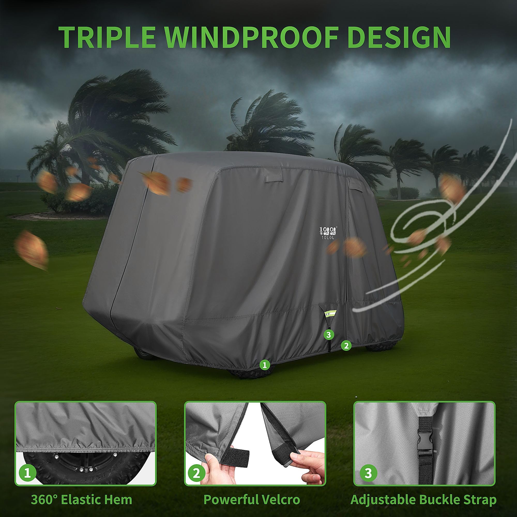 10L0L Upgrade 4 Passeggeri Golf Cart Cover Adatto per EZGO, Club Car, Yamaha, Protezione per tutte le intemperie con impermeabile antivento 80 "Durevole