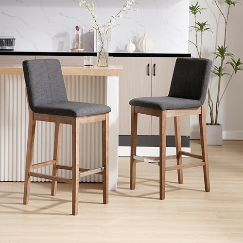 Kmax Juego de 2 taburetes de bar de 30 pulgadas, taburetes de bar tapizados de granja con soporte trasero, taburetes de bar sin brazos de madera