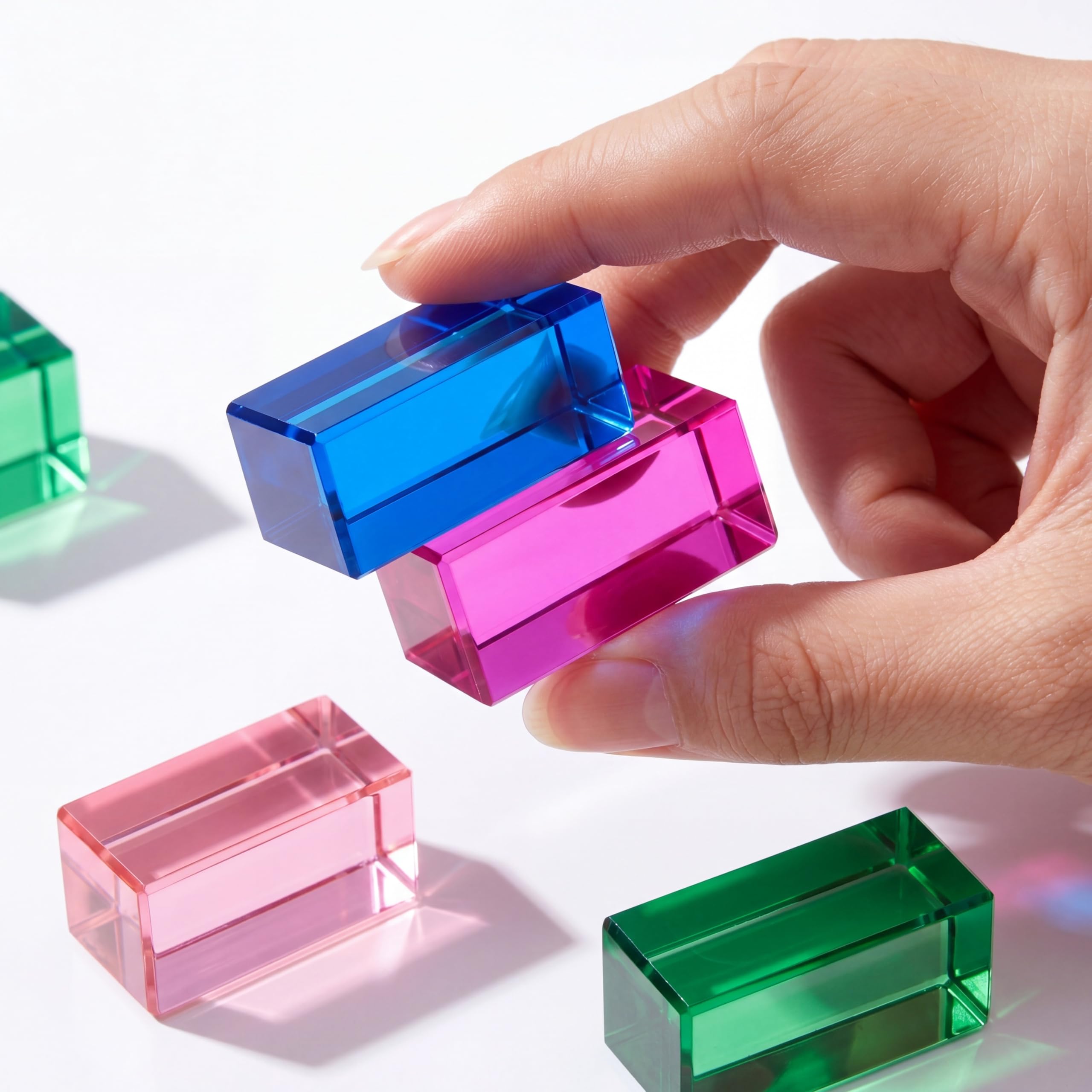 Meooeck 20 cubetti di gemme acriliche traslucide arcobaleno, blocchi da costruzione, ombre di cristallo, impilabili, giocattoli da tavolo per scuola, aula scolastica, forniture educative (5 x 2,5 x