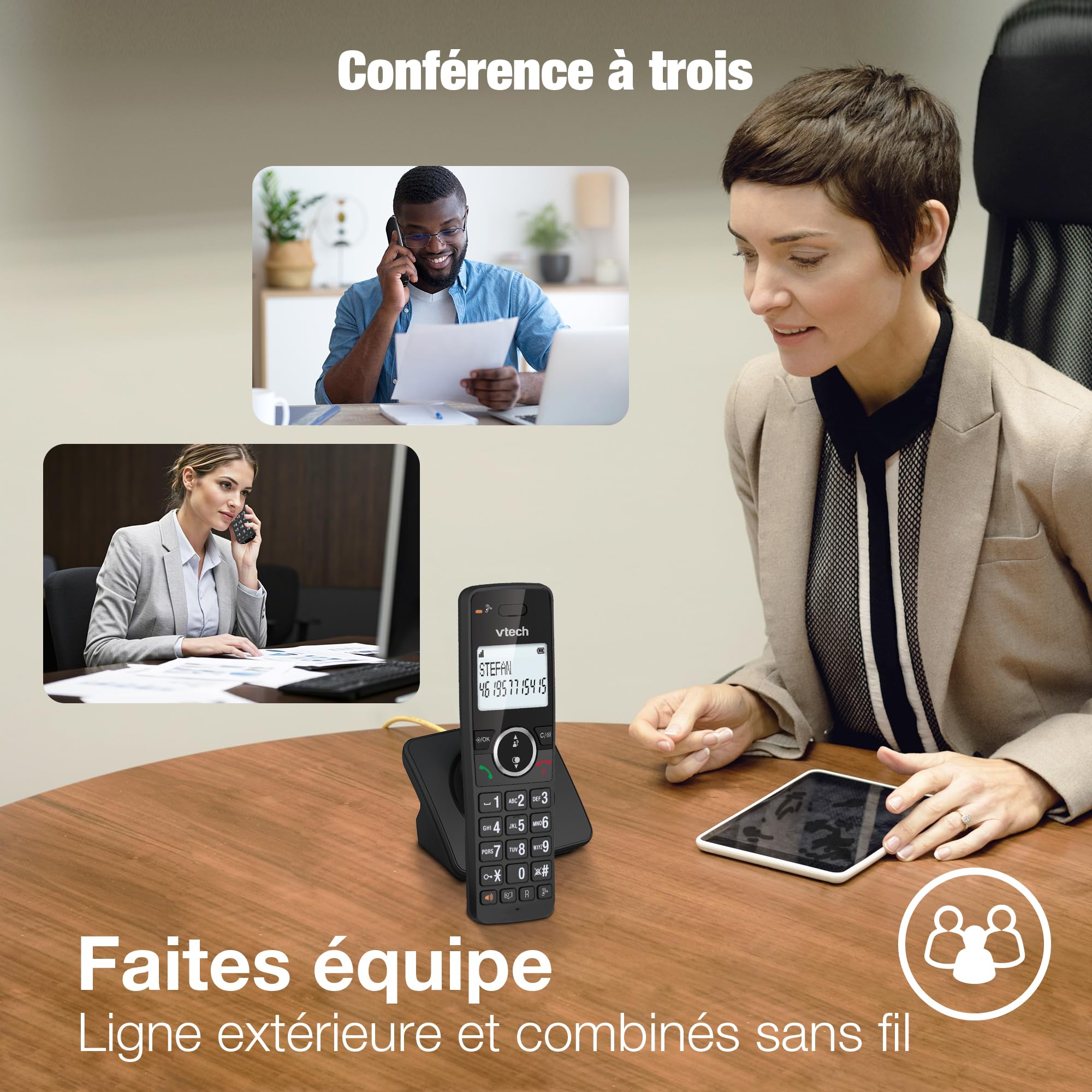 VTech DECT sans Fil à 3 combinés, Blocage d'appel, rétroéclairé, conférence, 18 Heures d'autonomie, amplificateur, Haut-Parleur Mains Libres, numérotation Rapide, Mode ECO et Silencieux | ES2002