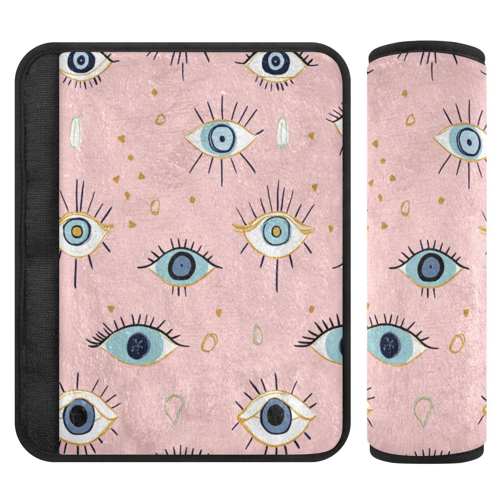 Seat Belt Covers 2 Pack Boho Evil Eyes Car Seat Strap Covers Super Soft Pink Car Seat Neck Cover for Boys Girls Adults Babies M