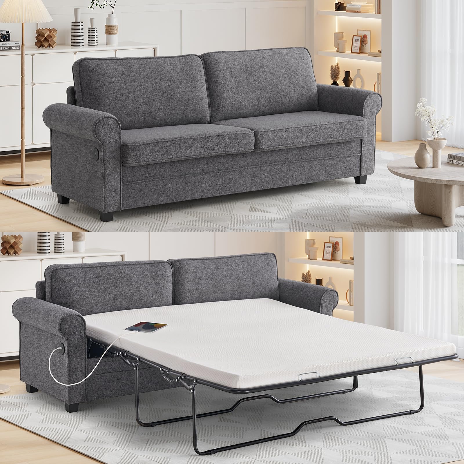 ONBRILL Pull Out Sofa Bed, 2-in-1 Queen Size Sleeper Sofa Couch