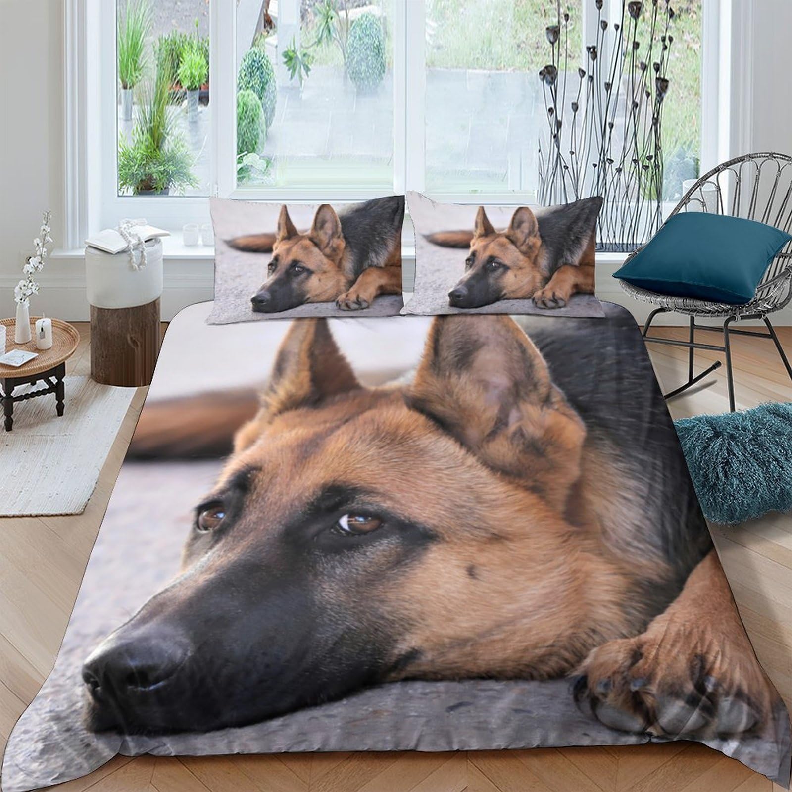 Ctjqhvkz Style-6 3D Printed German Shepherd Fitted Sheet Microfiber Soft Dog Bed Cover For Bedroom Guest Room Decor Protection Single（135X200cm）