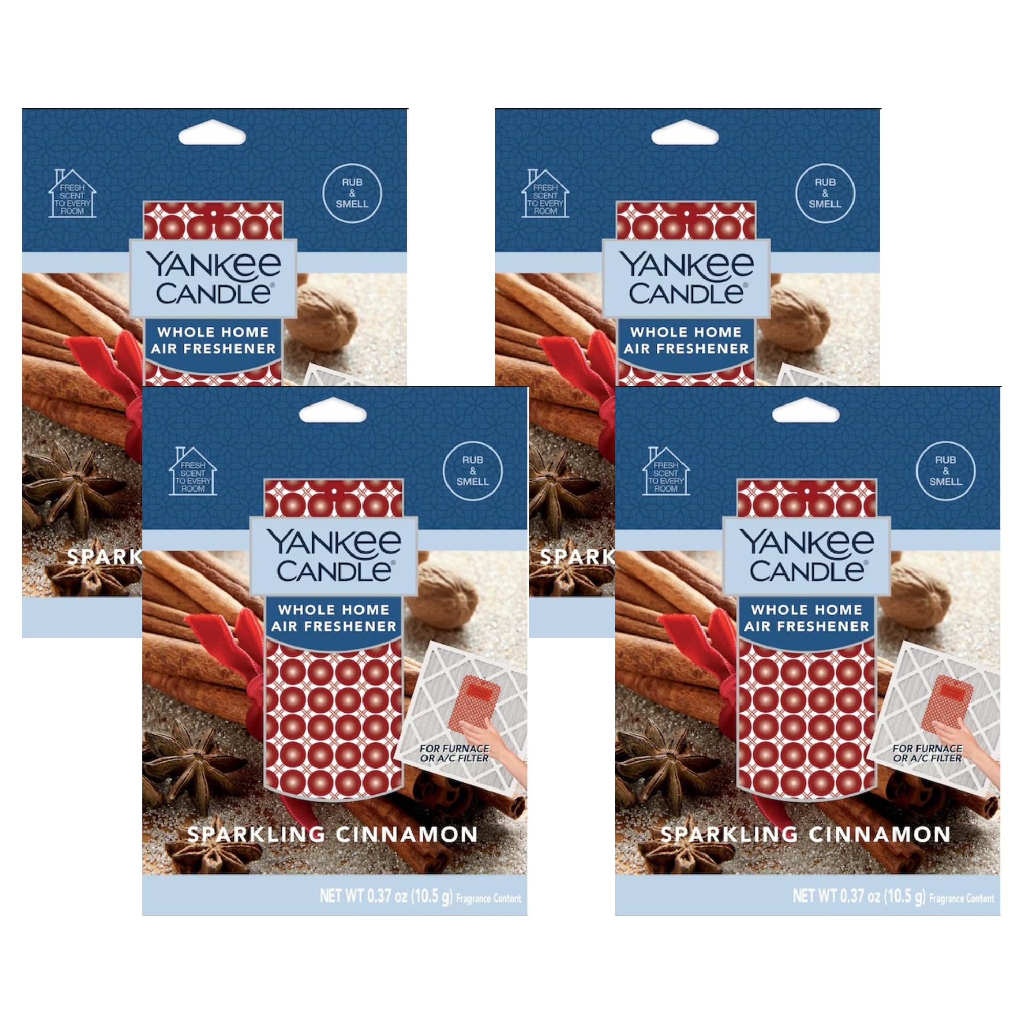 Yankee Candle Whole Home Air Freshener, Long Lasting Odor Eliminating Fragrance for Home, Continuous Room Freshener, Sparkling Cinnamon (Pack of 4)